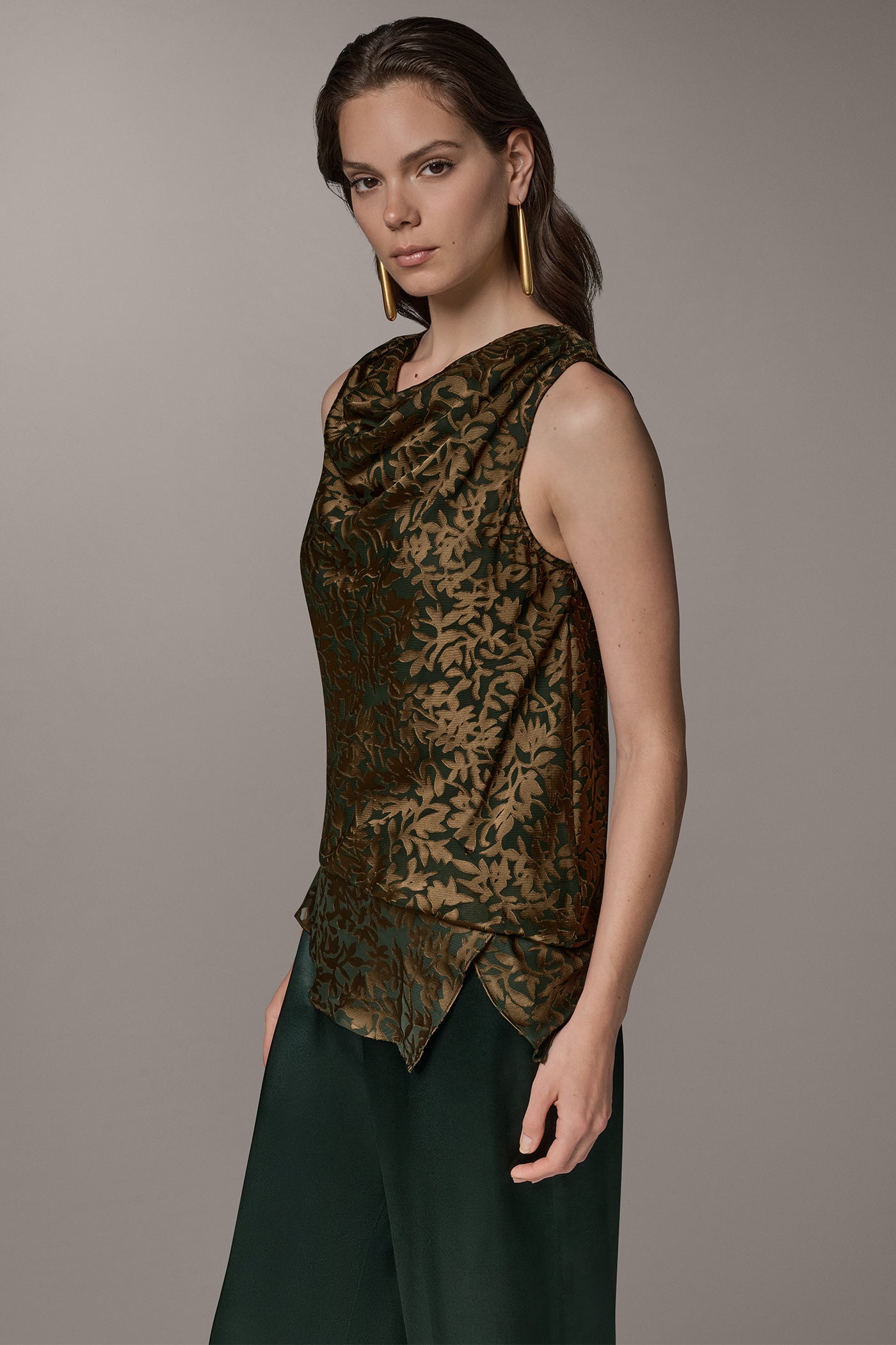 BURNOUT SLEEVELESS COWL NECK BLOUSE VIEW 3