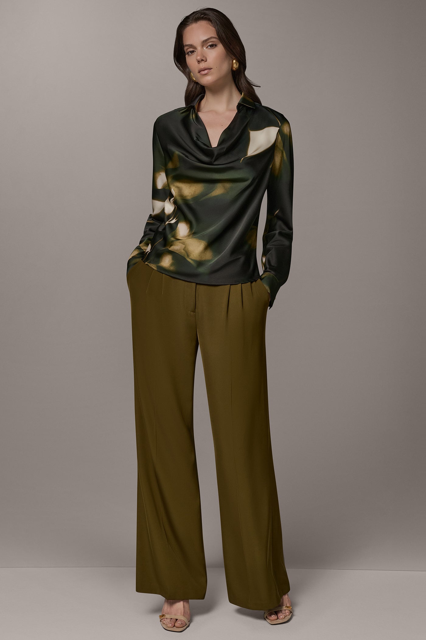 FLORAL ROLL SLEEVE COWL NECK BLOUSE VIEW 7