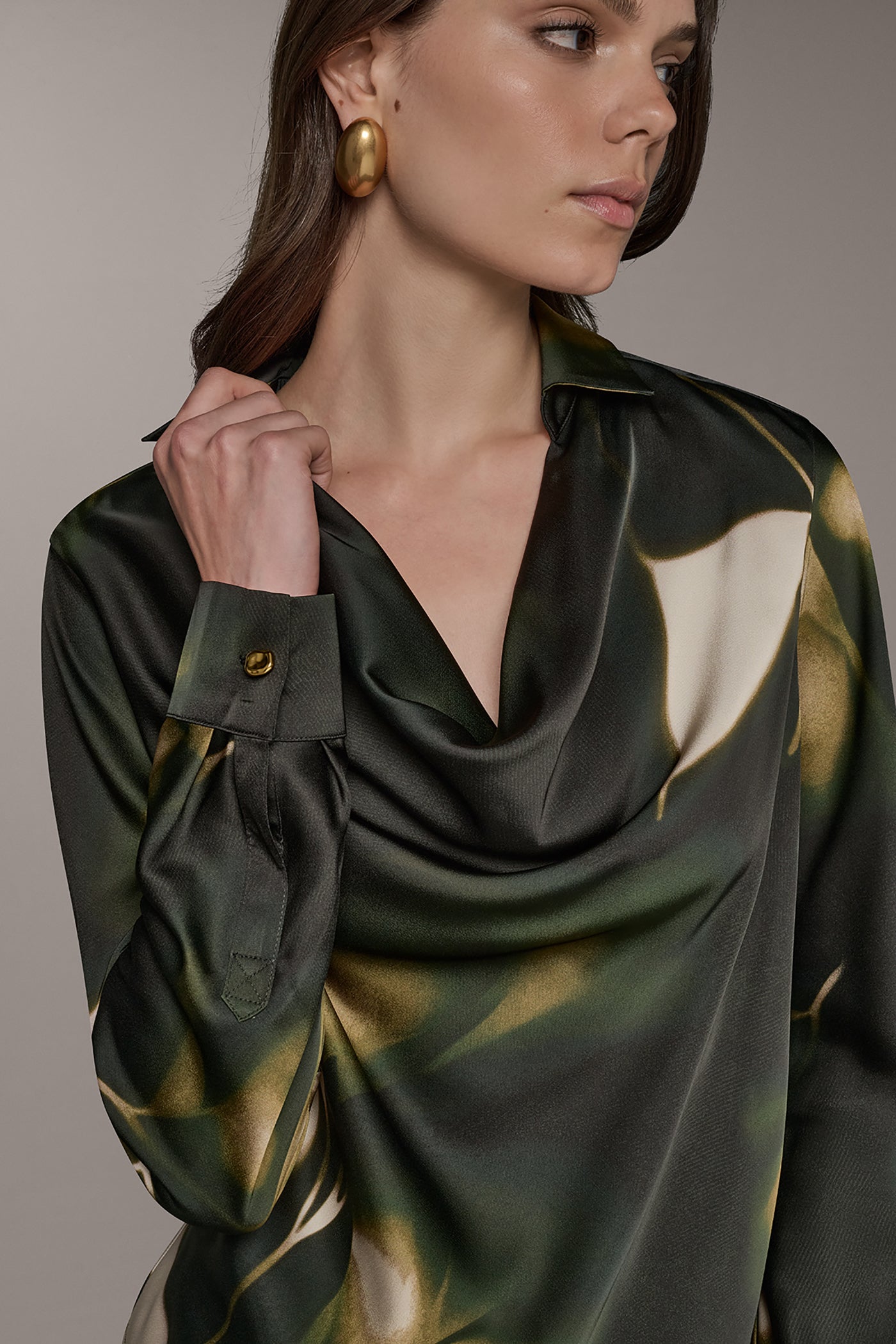 FLORAL ROLL SLEEVE COWL NECK BLOUSE VIEW 4