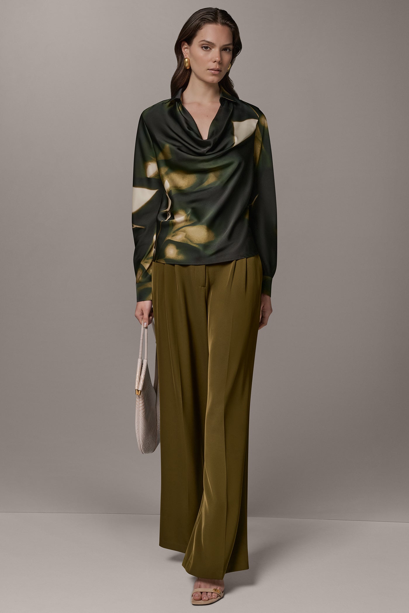 FLORAL ROLL SLEEVE COWL NECK BLOUSE VIEW 6