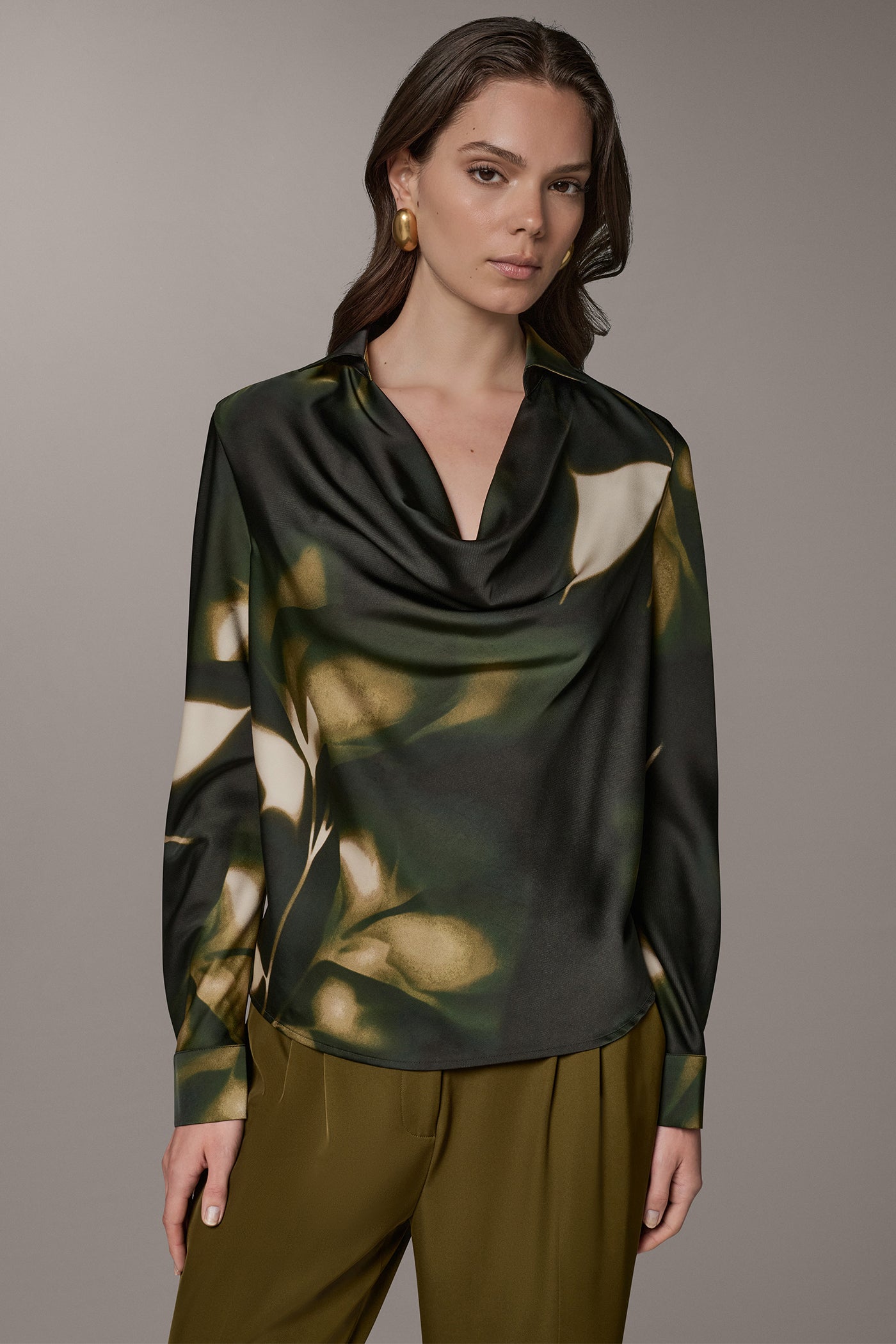 FLORAL ROLL SLEEVE COWL NECK BLOUSE VIEW 1