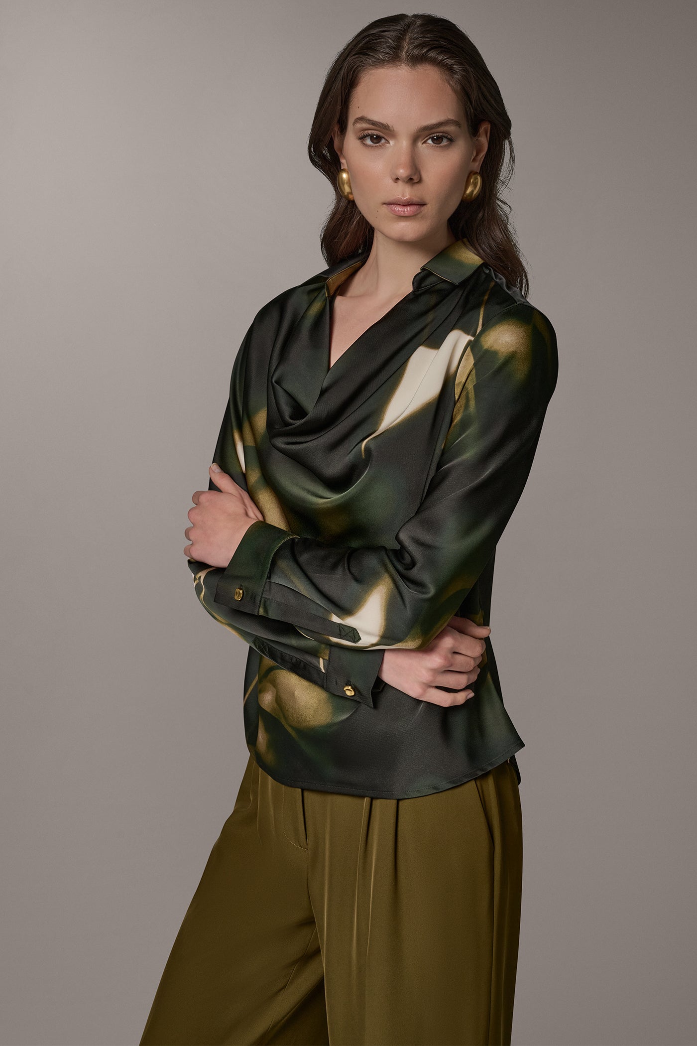 FLORAL ROLL SLEEVE COWL NECK BLOUSE VIEW 3