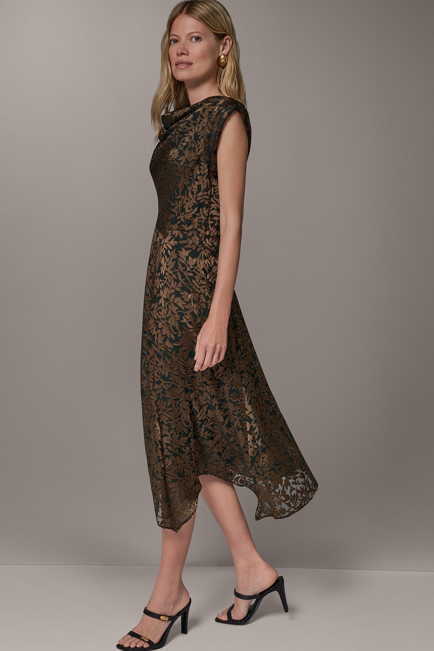 COWL NECK BURNOUT MIDI DRESS VIEW 4