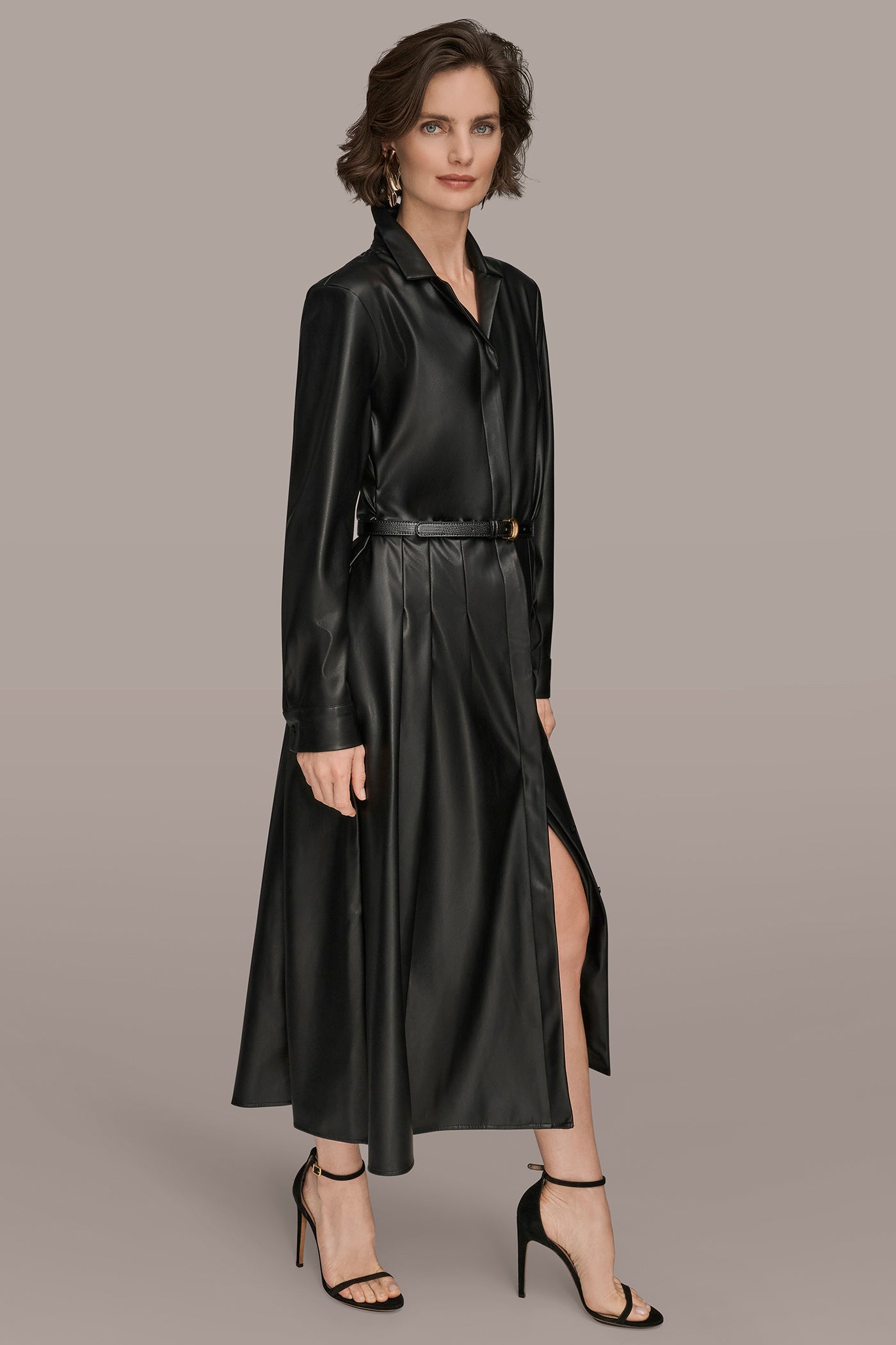 FAUX LEATHER MIDI SHIRT DRESS VIEW 4 | Dresses & Jumpsuits