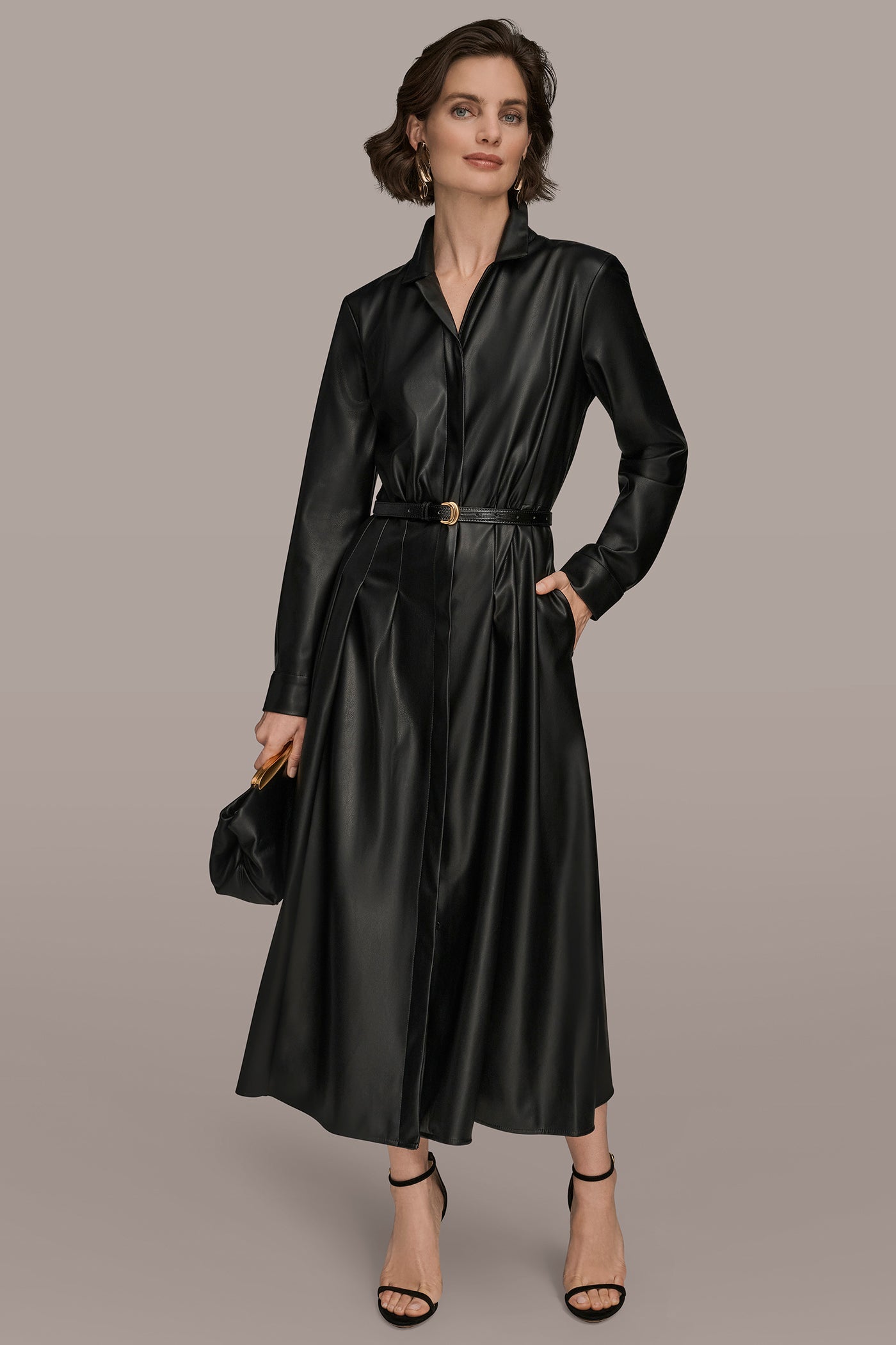 FAUX LEATHER MIDI SHIRT DRESS VIEW 6 | Dresses & Jumpsuits