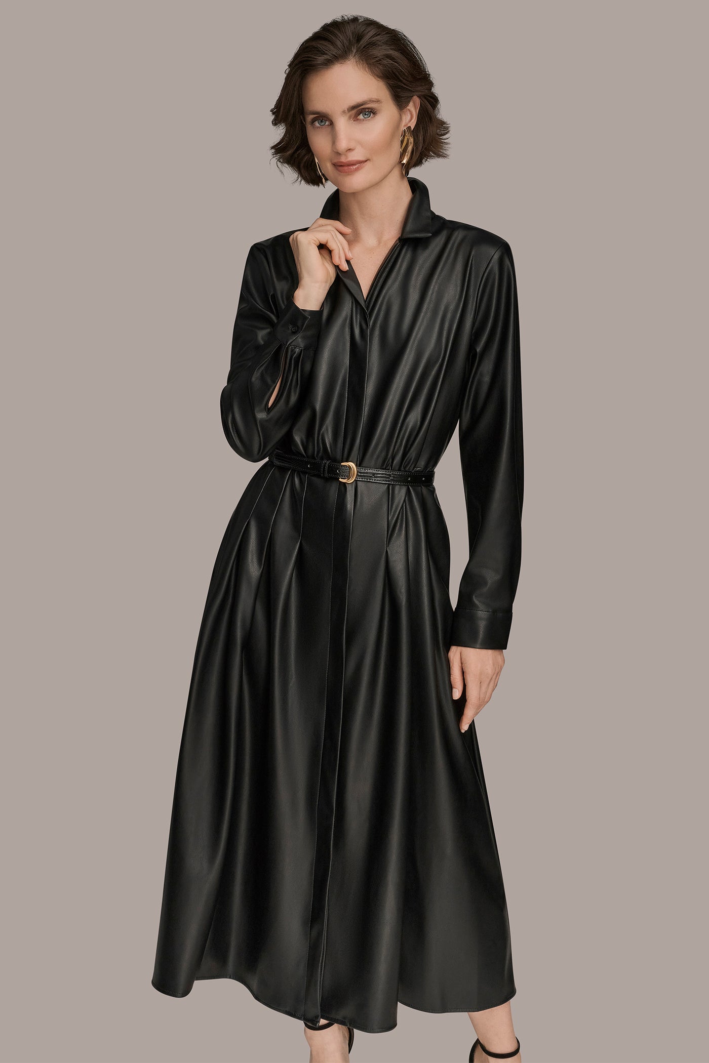 FAUX LEATHER MIDI SHIRT DRESS VIEW 7 | Dresses & Jumpsuits