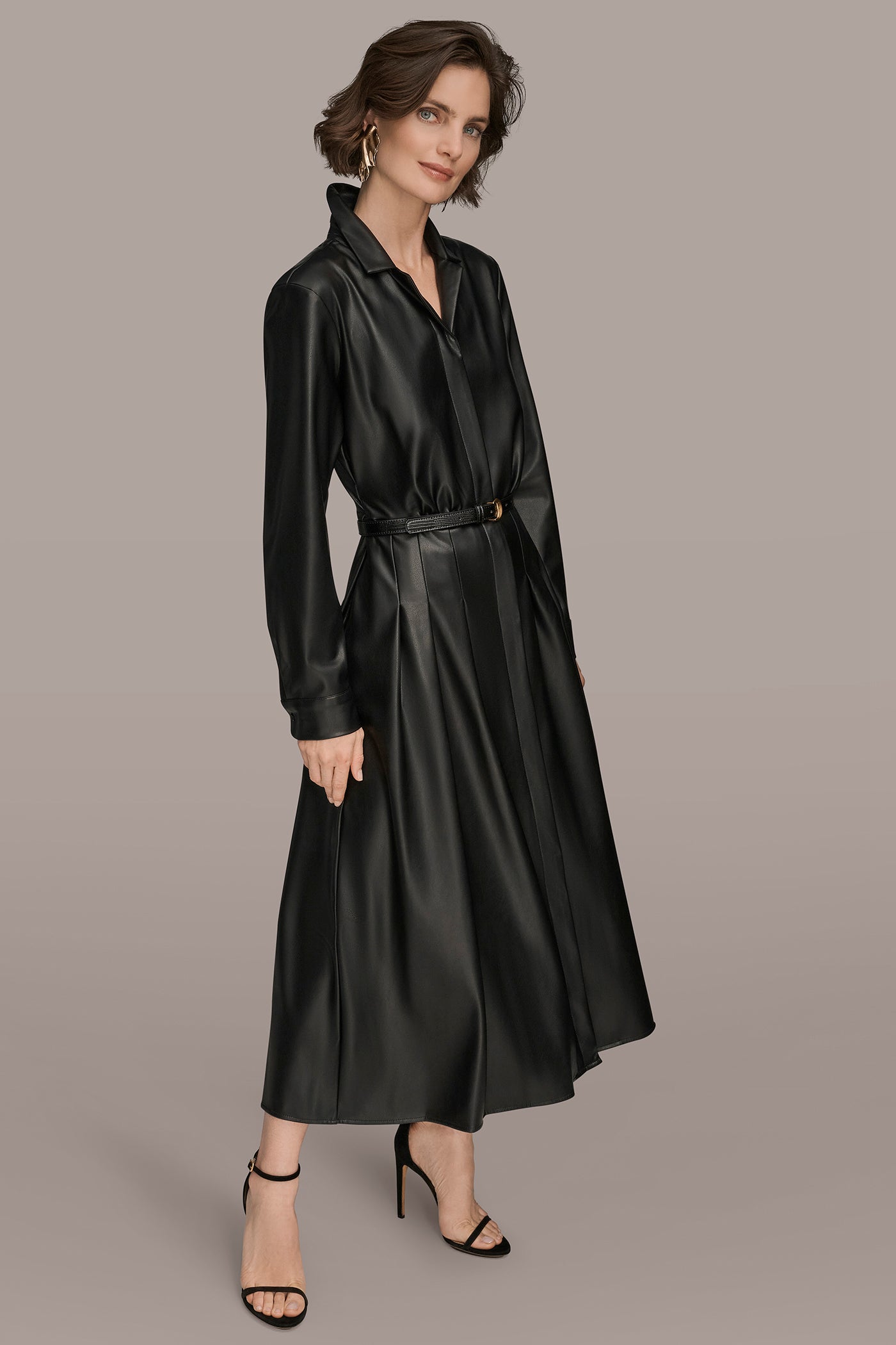 FAUX LEATHER MIDI SHIRT DRESS VIEW 3 | Dresses & Jumpsuits