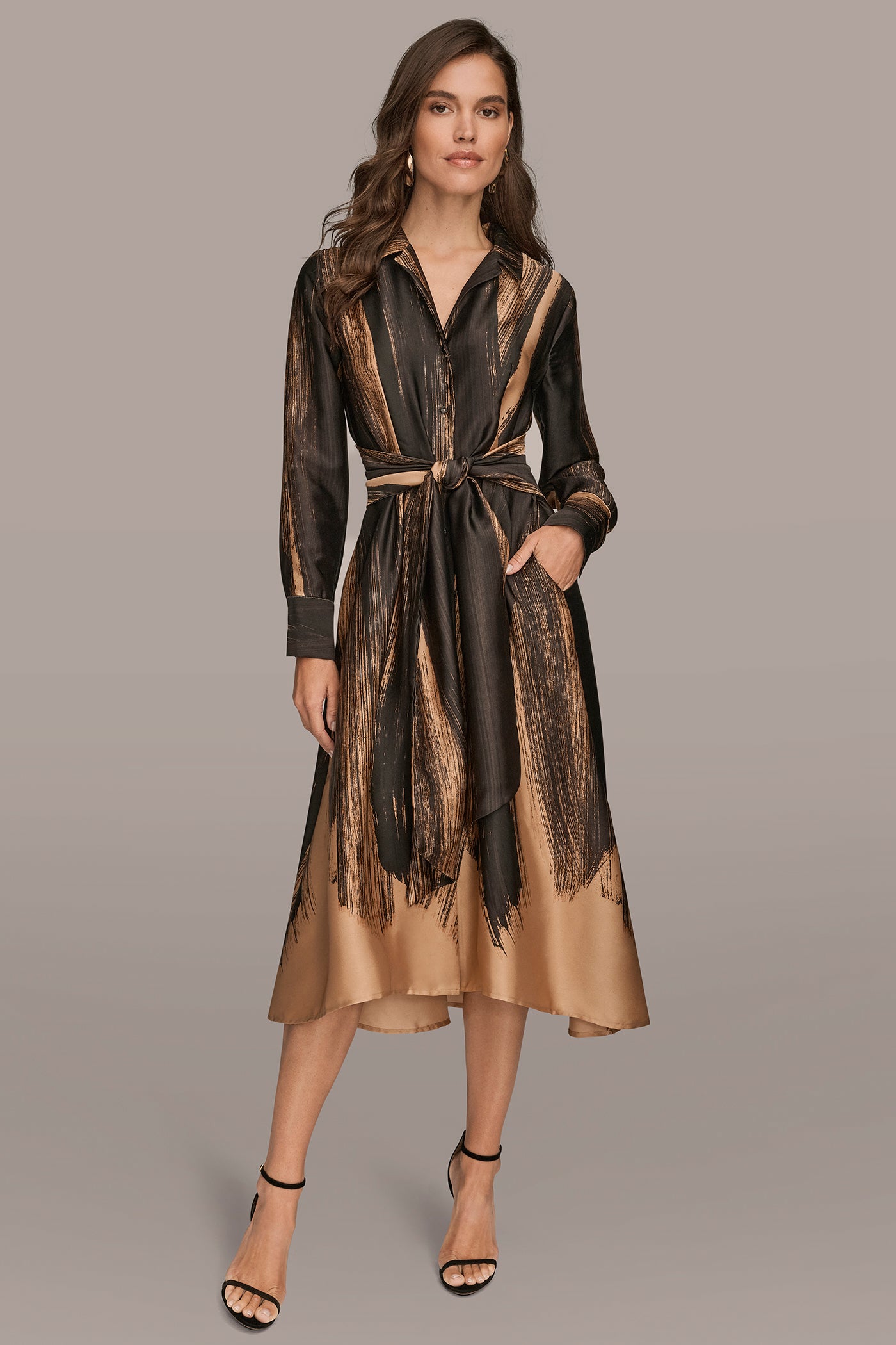 PRINTED TWIST-WAIST MIDI SHIRT DRESS VIEW 3 | Dresses & Jumpsuits
