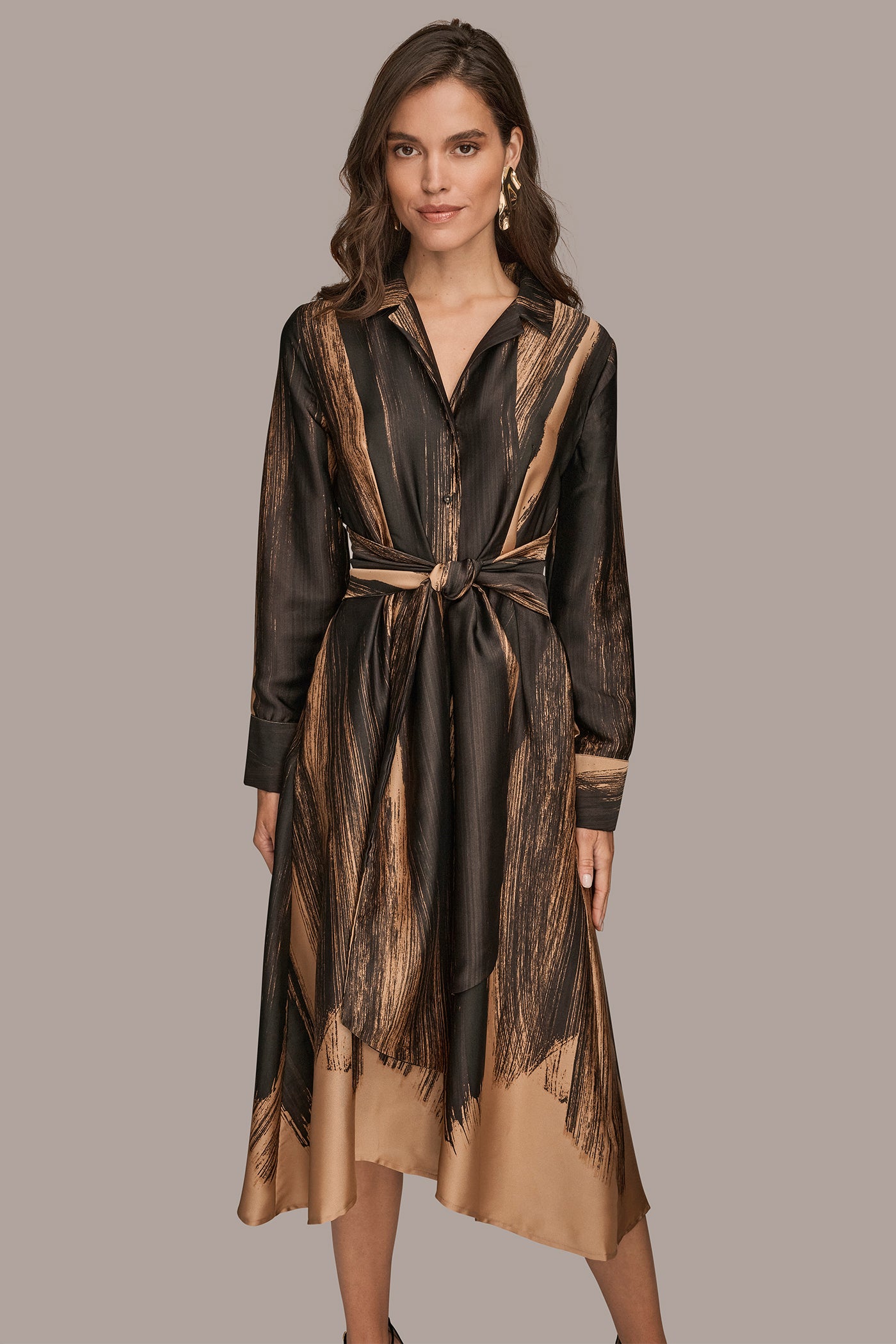 PRINTED TWIST-WAIST MIDI SHIRT DRESS VIEW 5 | Dresses & Jumpsuits