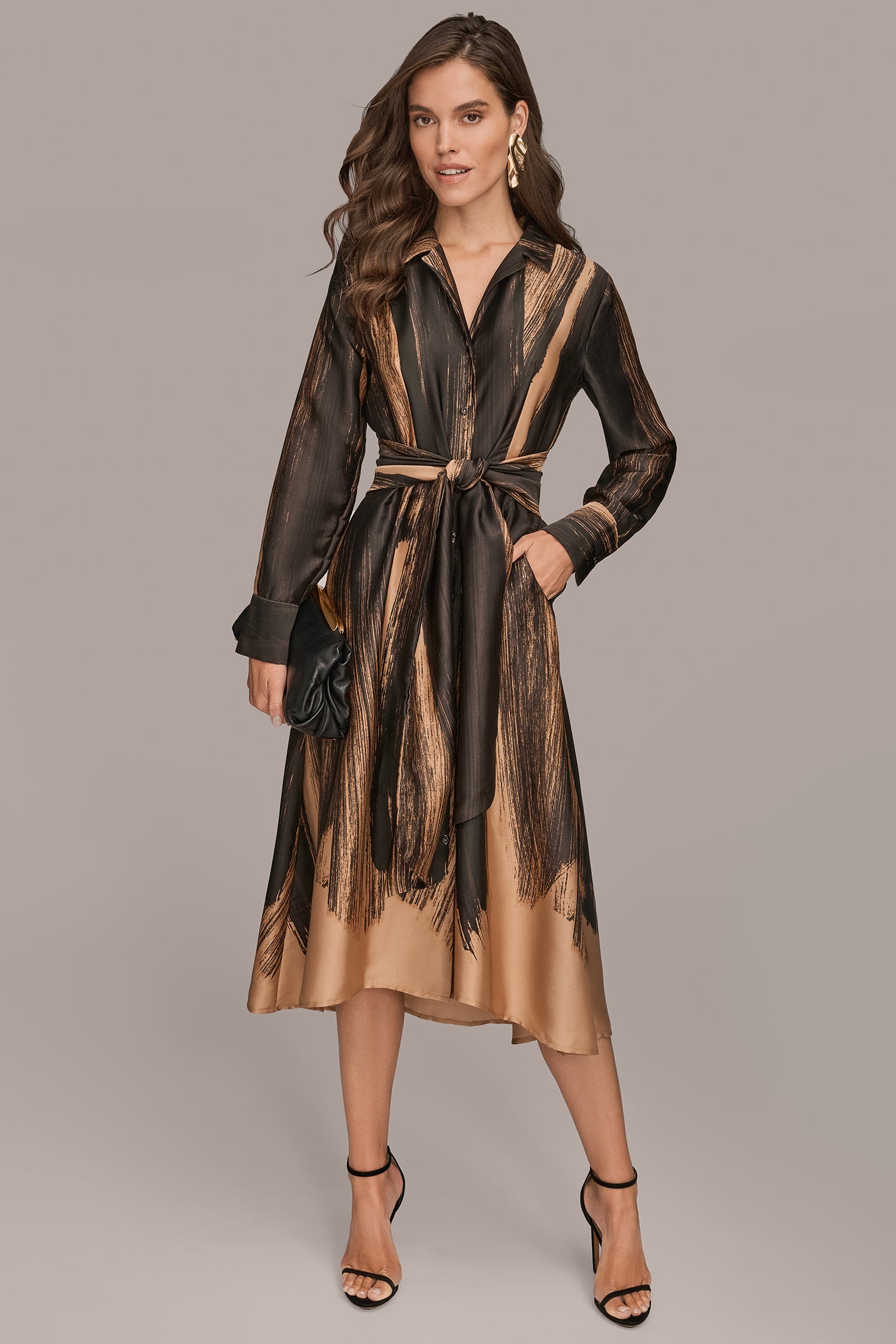 PRINTED TWIST-WAIST MIDI SHIRT DRESS | View 1 | Dresses & Jumpsuits