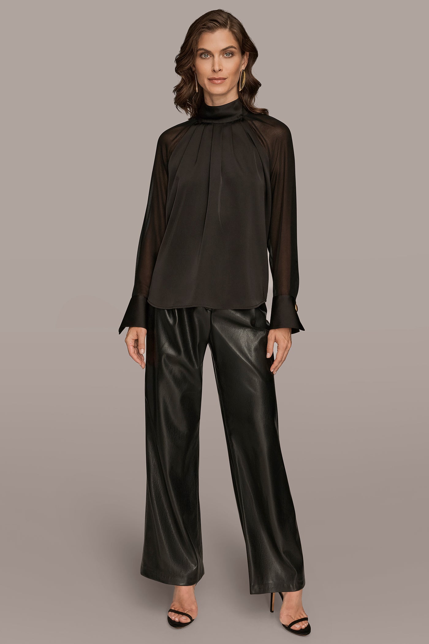 CHIFFON-PANELED MOCK-NECK SATIN-CREPE BLOUSE VIEW 4 | Tops