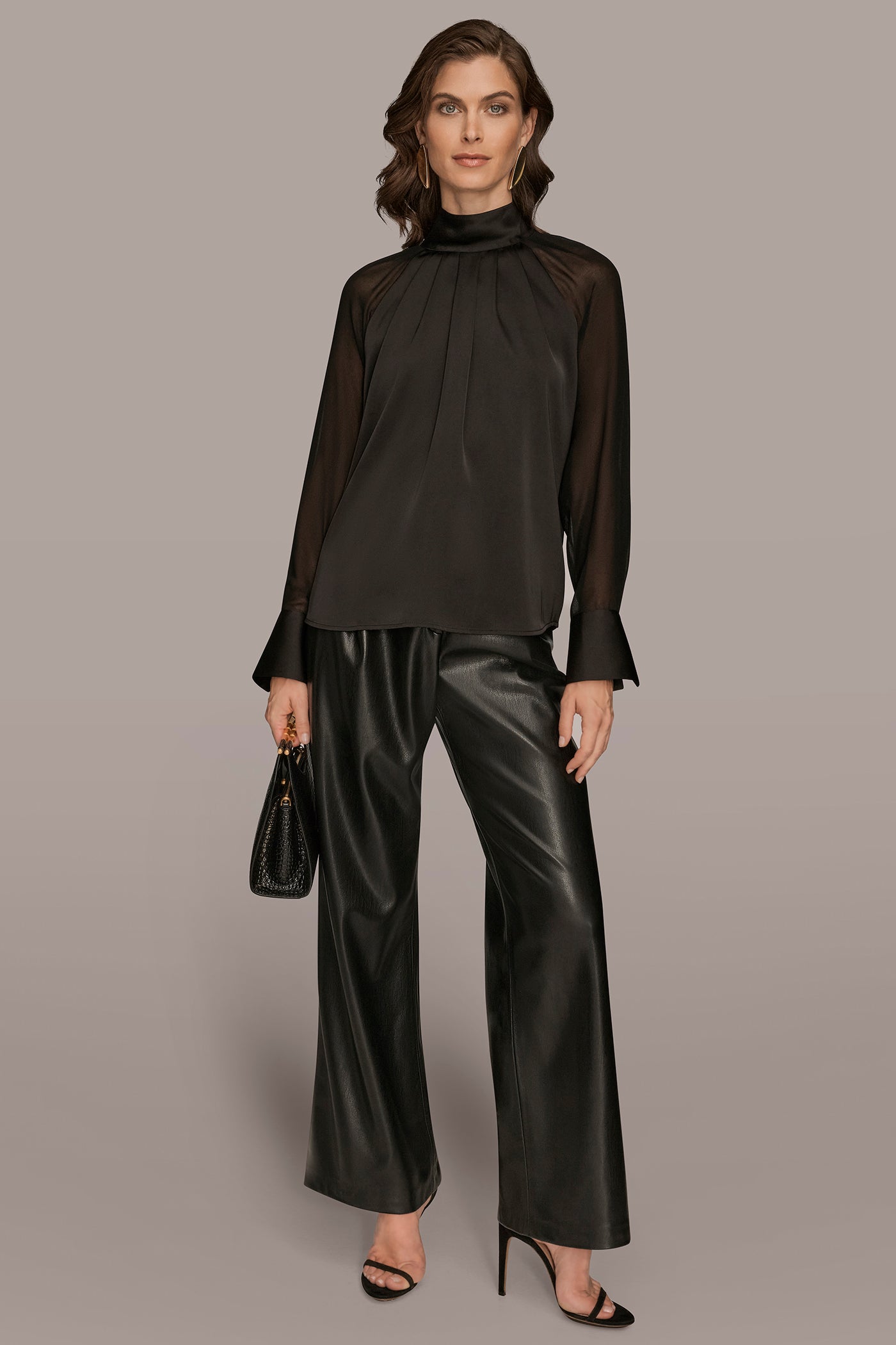 CHIFFON-PANELED MOCK-NECK SATIN-CREPE BLOUSE VIEW 5 | Tops