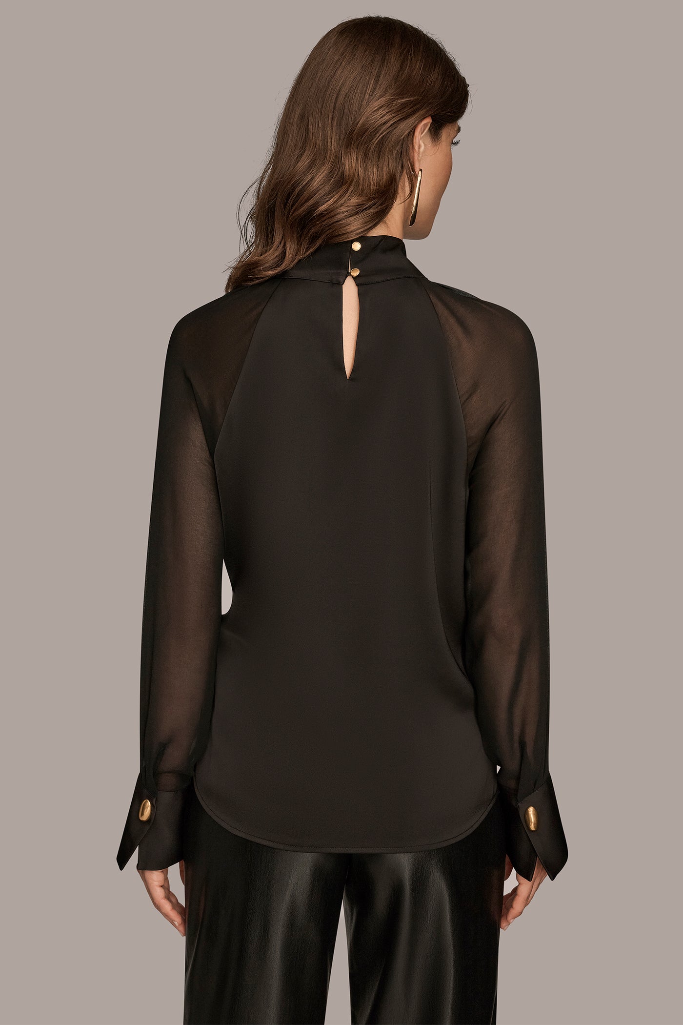 CHIFFON-PANELED MOCK-NECK SATIN-CREPE BLOUSE | View 2 | Tops