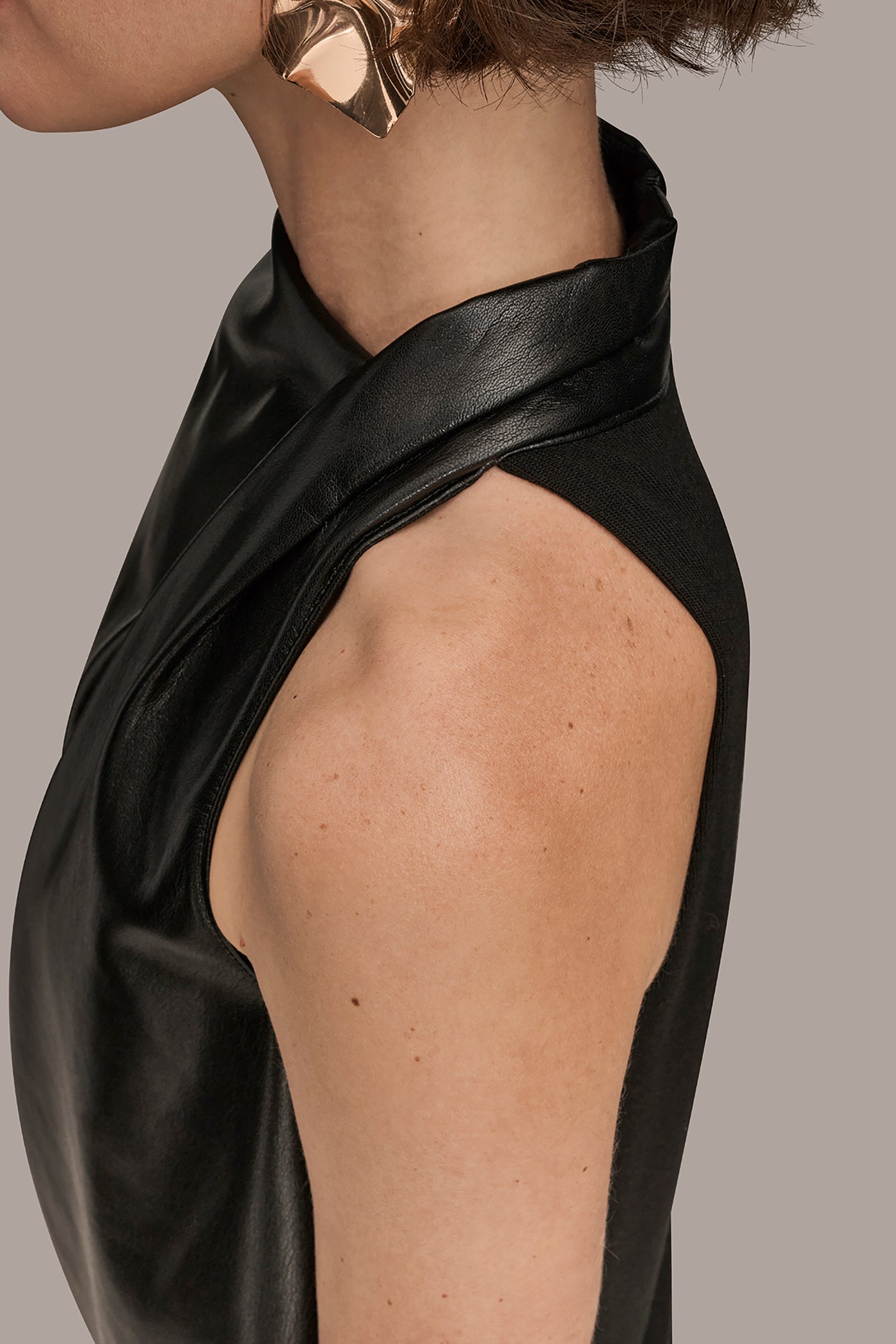 GATHERED FAUX LEATHER-PANELED BLOUSE VIEW 6 | Tops