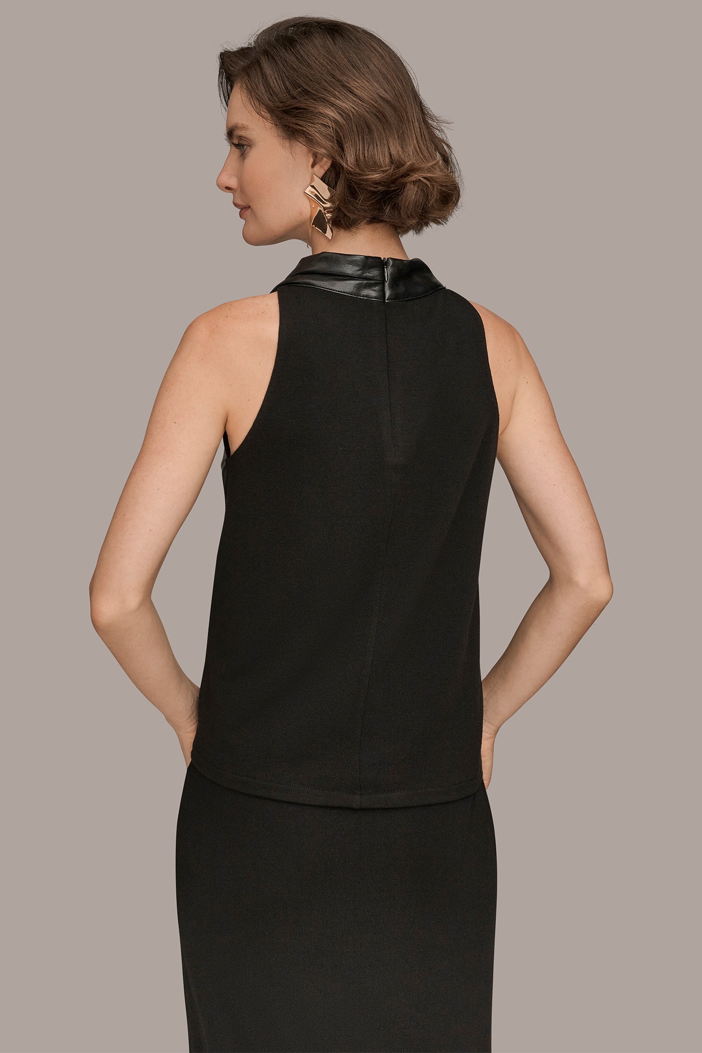 GATHERED FAUX LEATHER-PANELED BLOUSE | View 2 | Tops