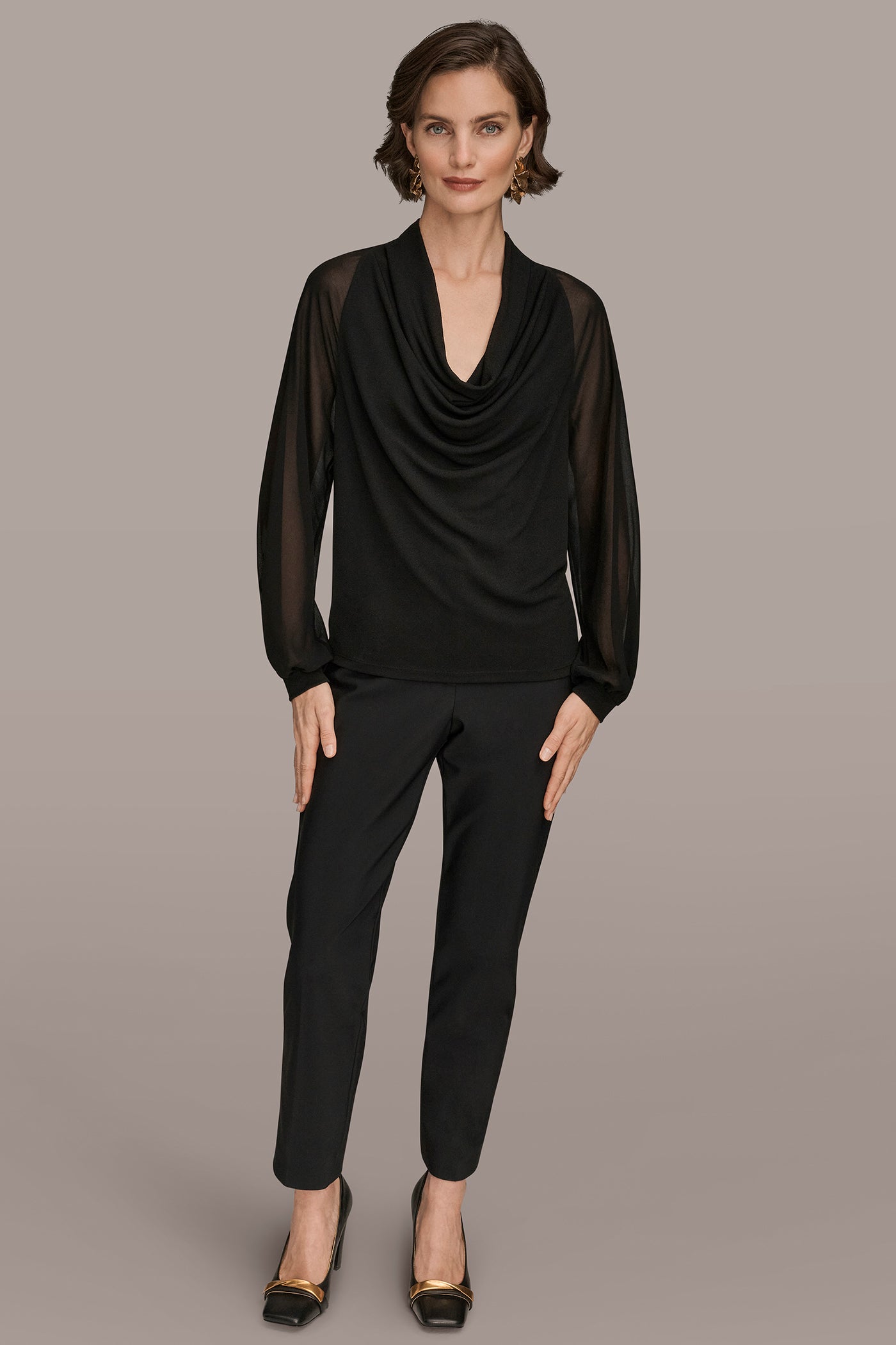 CHIFFON-PANELED COWL-NECK SATIN-CREPE BLOUSE VIEW 4 | Tops
