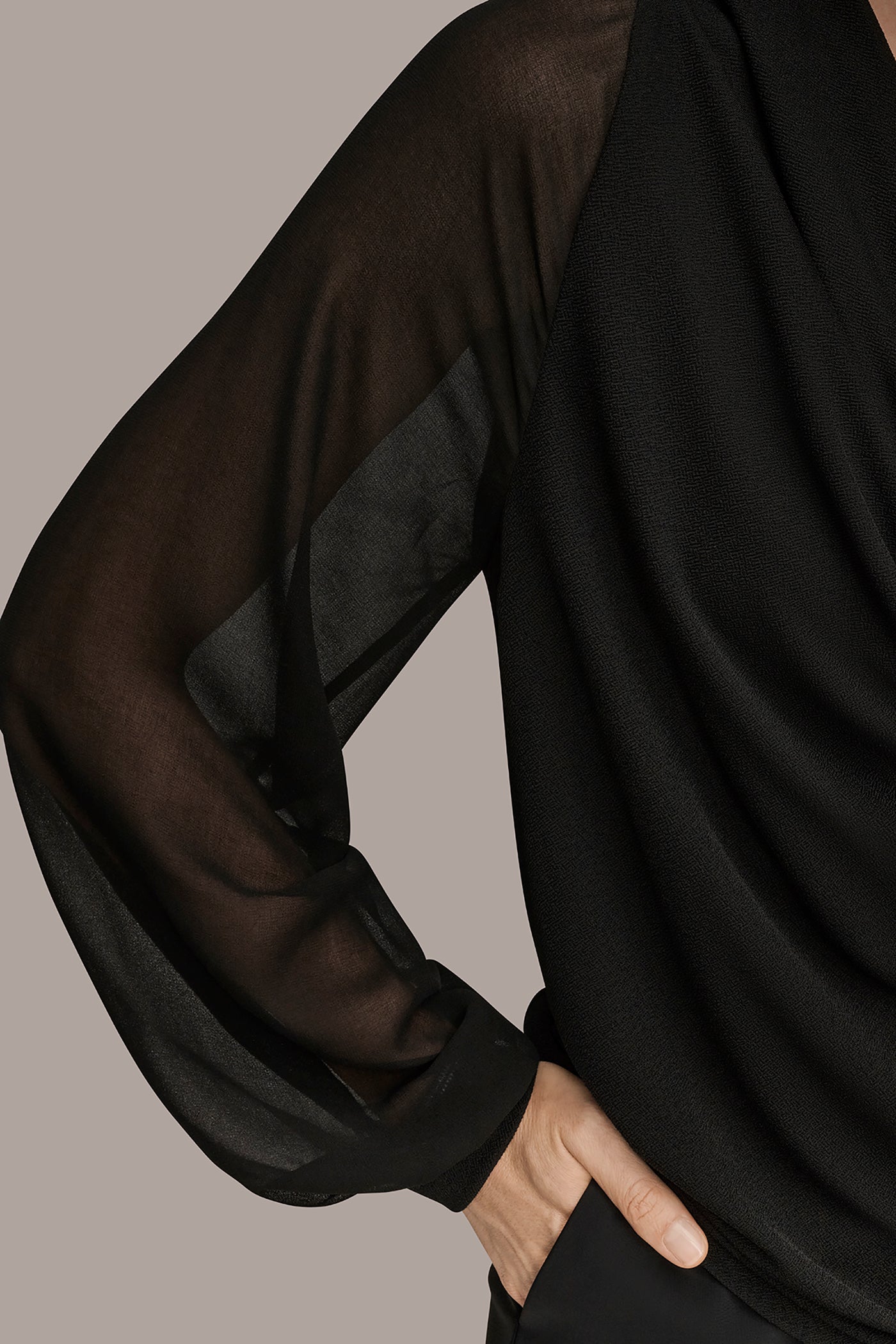 CHIFFON-PANELED COWL-NECK SATIN-CREPE BLOUSE VIEW 6 | Tops