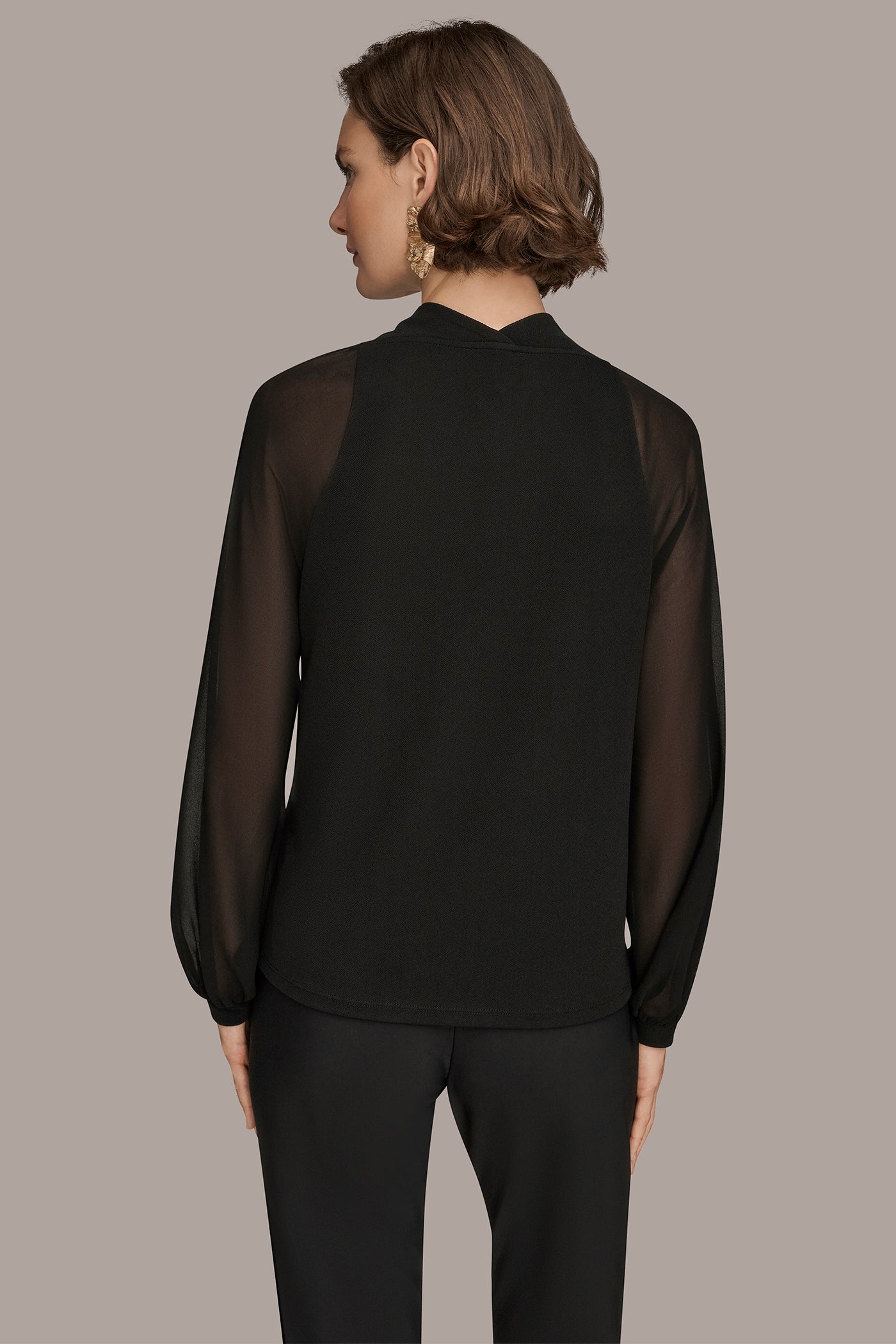 CHIFFON-PANELED COWL-NECK SATIN-CREPE BLOUSE | View 2 | Tops