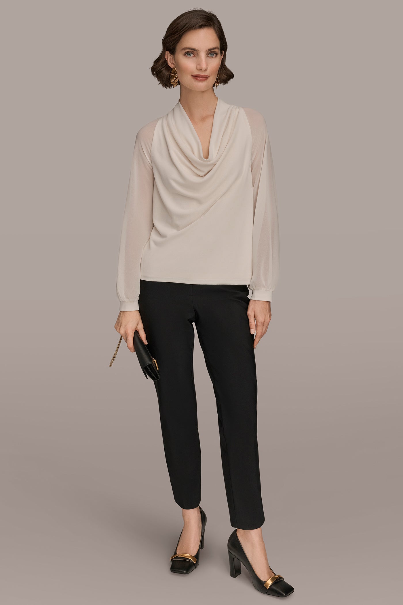 CHIFFON-PANELED COWL-NECK SATIN-CREPE BLOUSE VIEW 4 | Tops