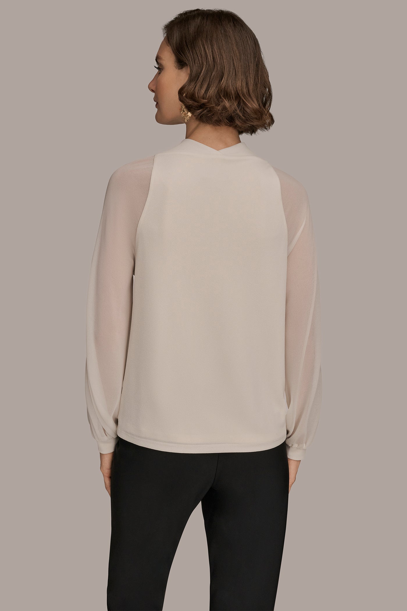 CHIFFON-PANELED COWL-NECK SATIN-CREPE BLOUSE | View 2 | Tops