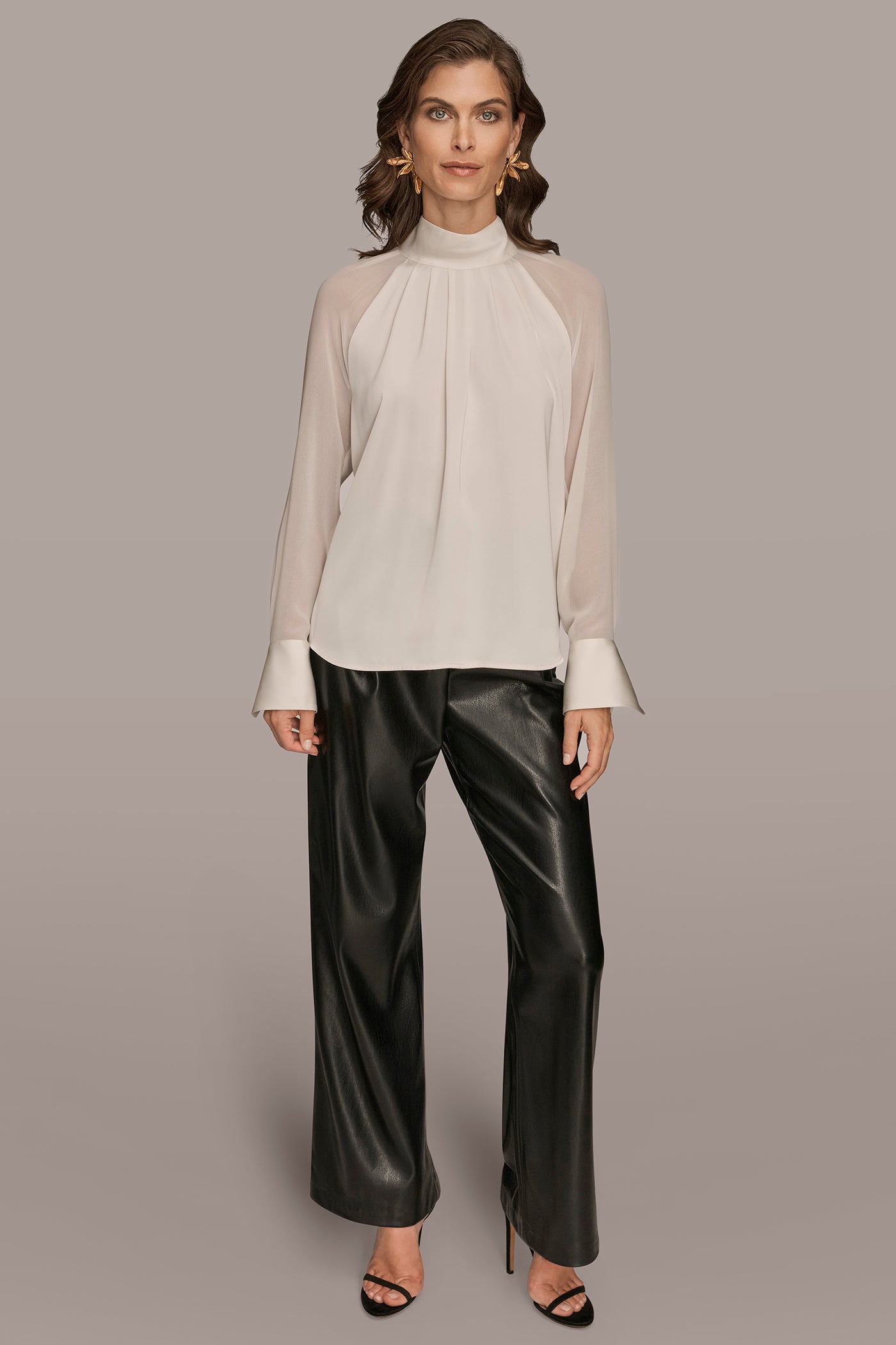 CHIFFON-PANELED MOCK-NECK SATIN-CREPE BLOUSE VIEW 4 | Tops