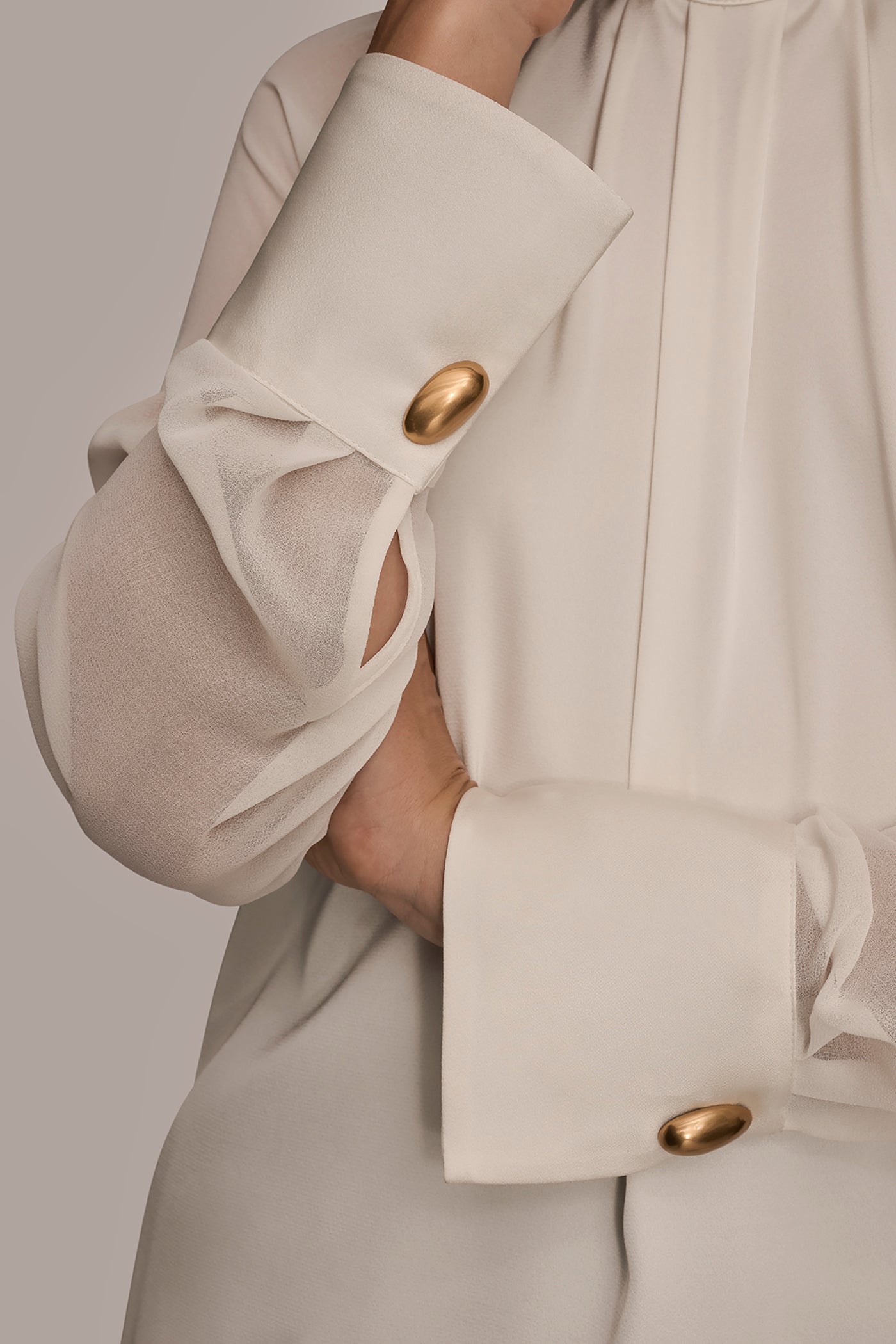 CHIFFON-PANELED MOCK-NECK SATIN-CREPE BLOUSE VIEW 6 | Tops