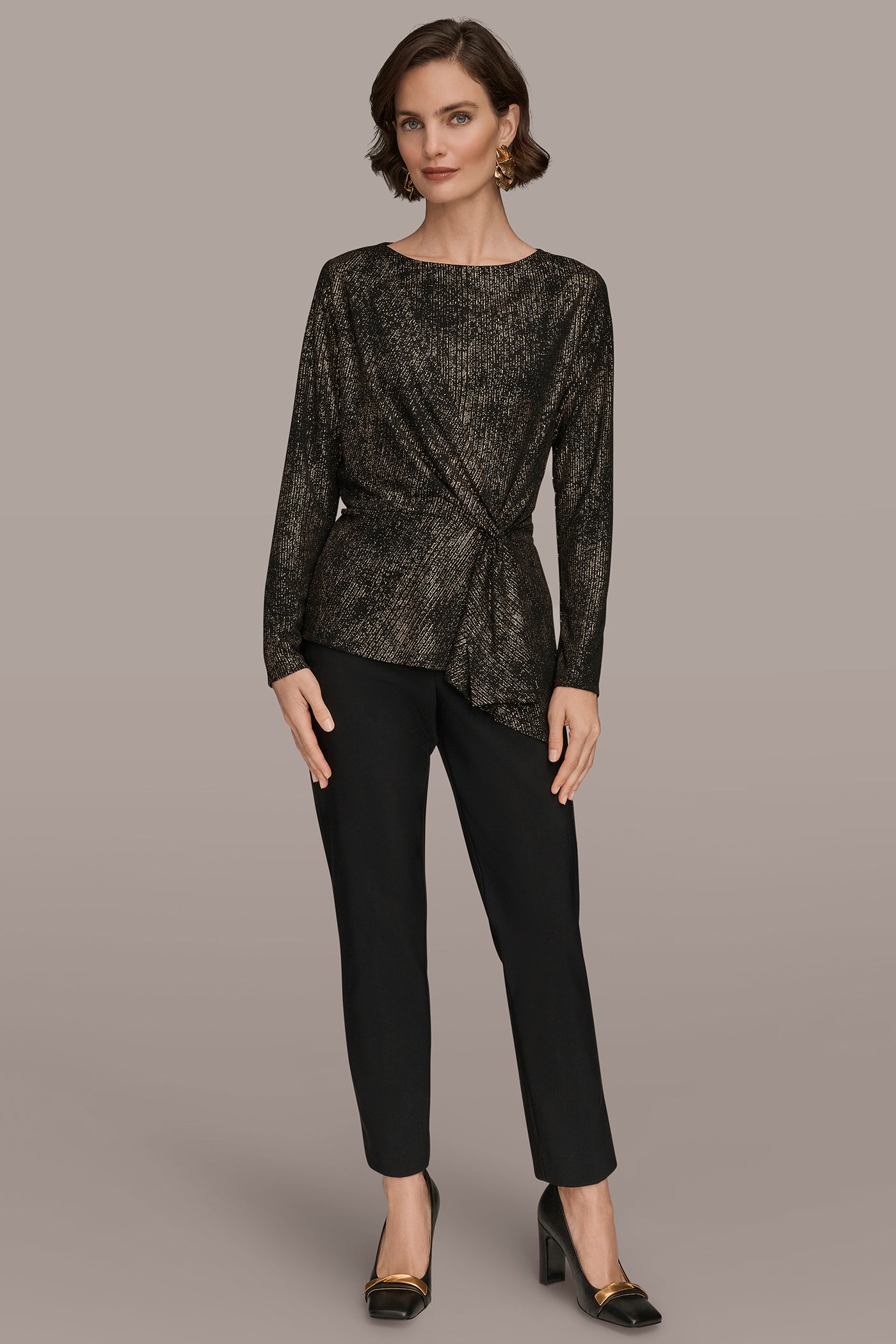 ASYMMETRIC METALLIC CINCHED TOP VIEW 4 | Tops