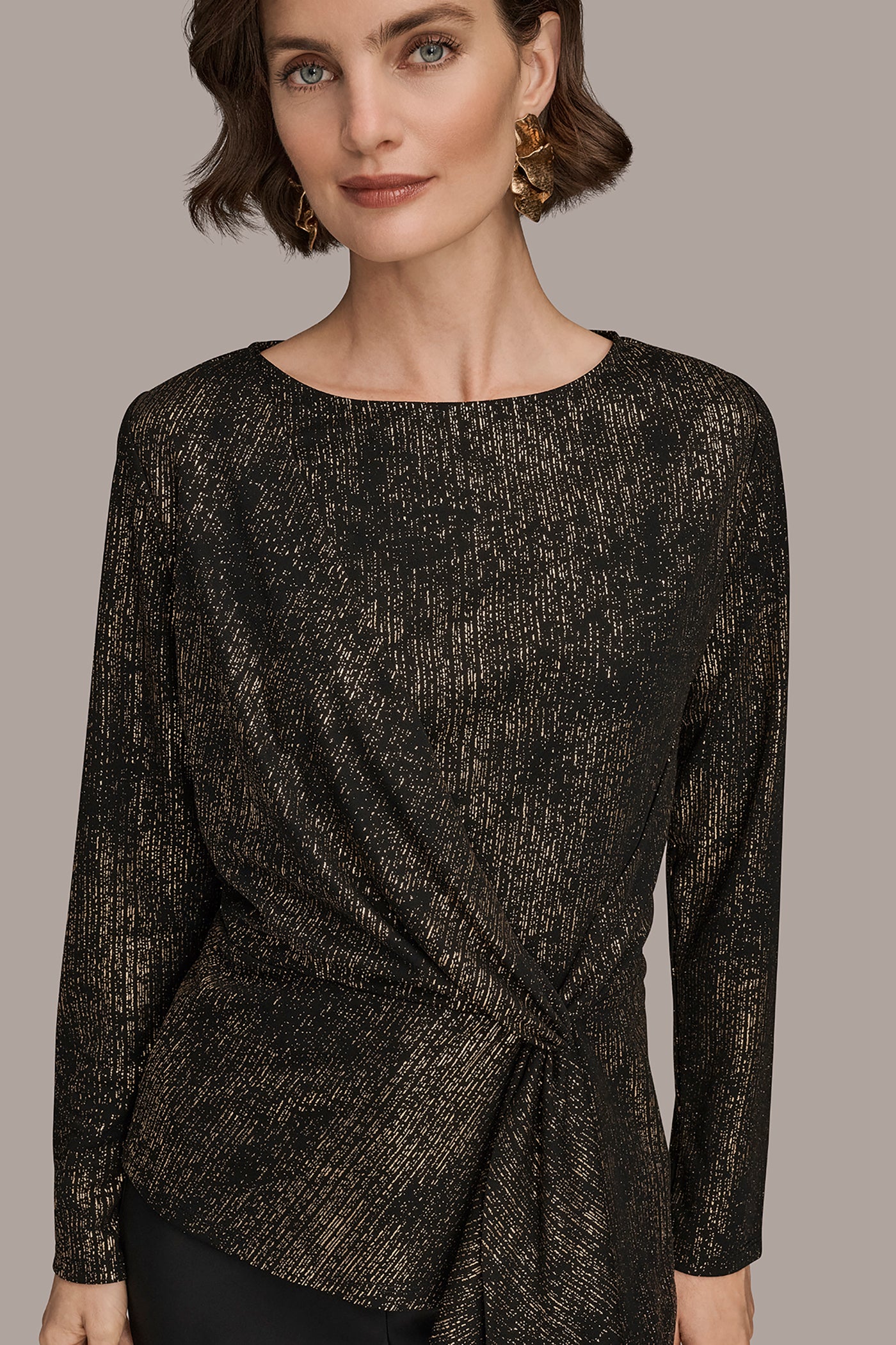 ASYMMETRIC METALLIC CINCHED TOP VIEW 5 | Tops