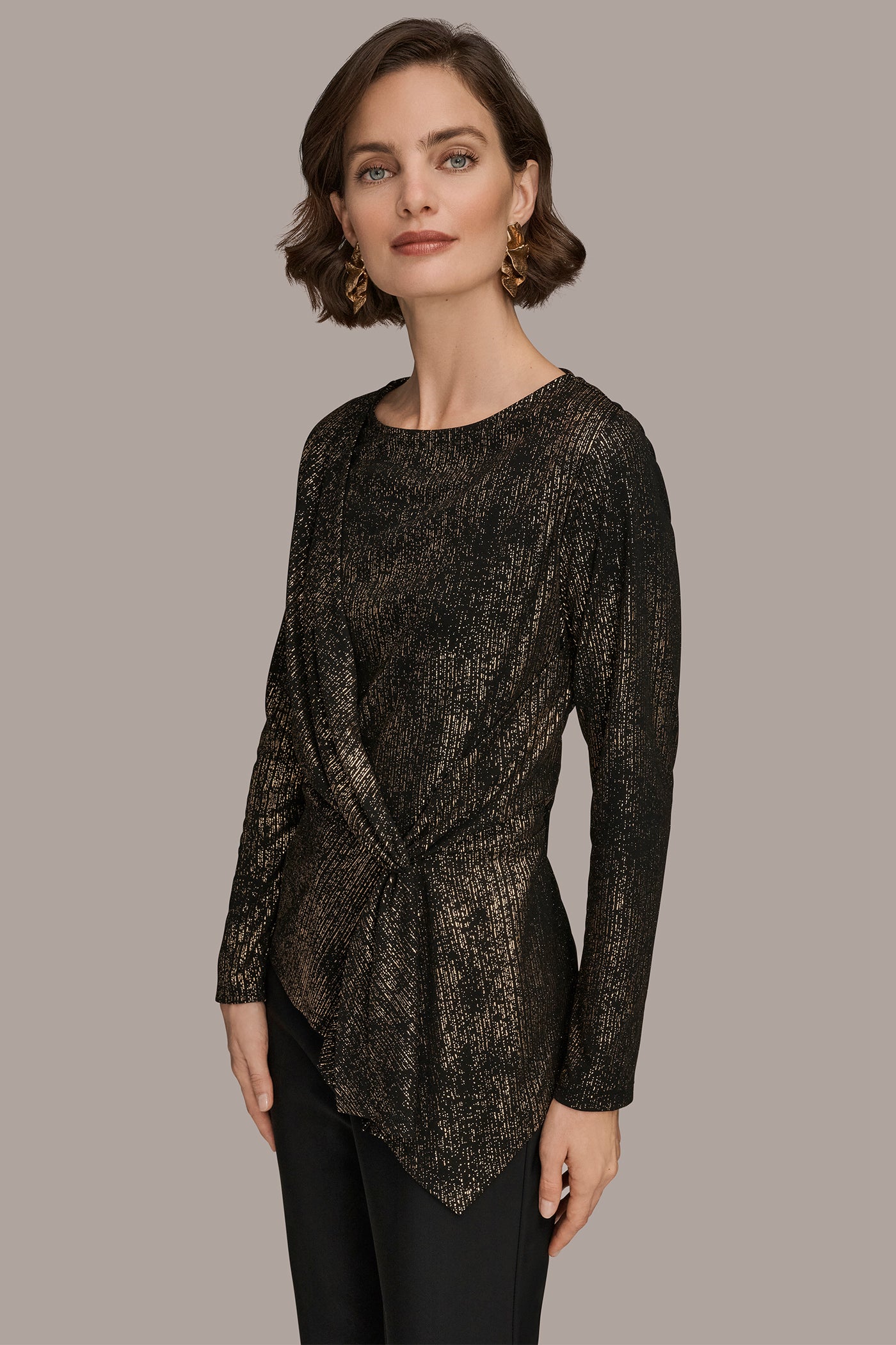 ASYMMETRIC METALLIC CINCHED TOP VIEW 3 | Tops