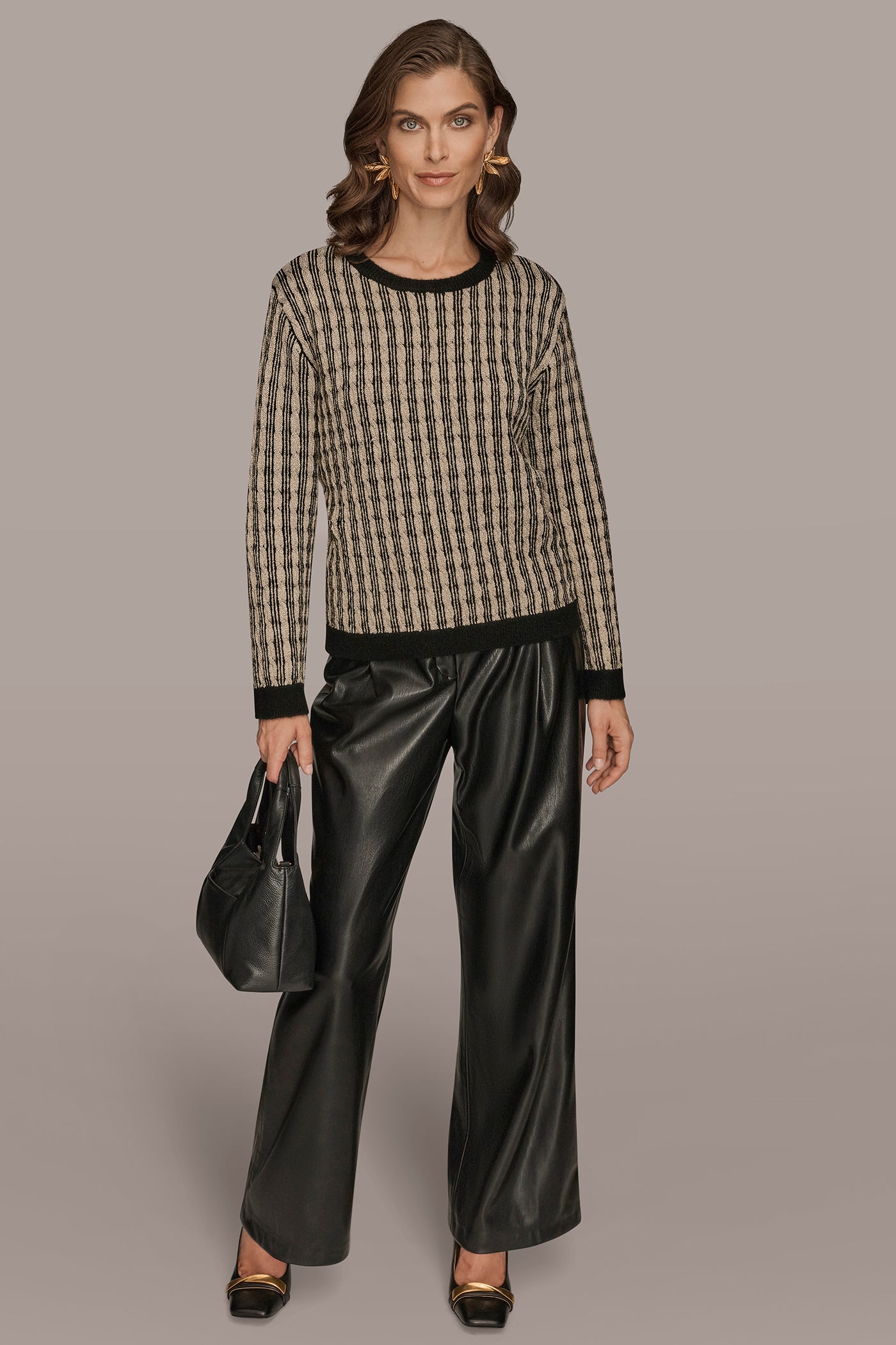 METALLIC TWO-TONE CABLE-KNIT SWEATER VIEW 6 | Clothing