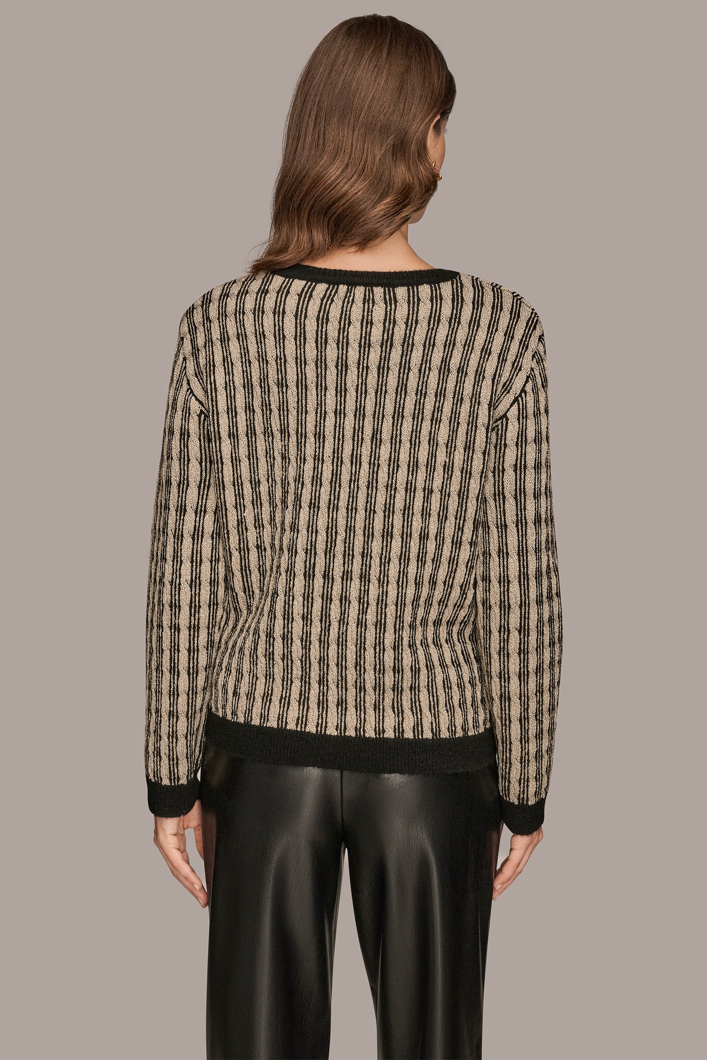 METALLIC TWO-TONE CABLE-KNIT SWEATER | View 2 | Clothing