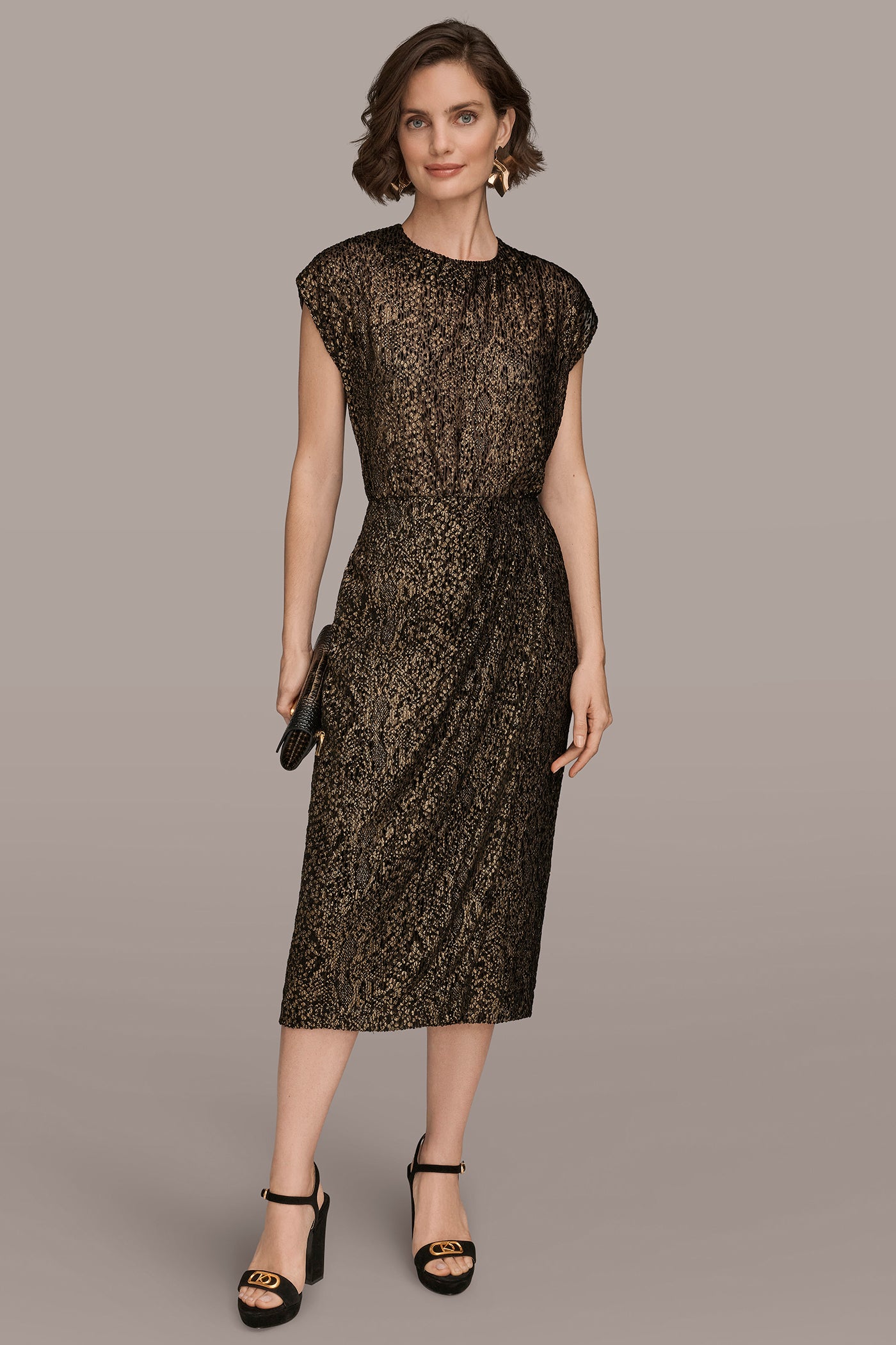 WRAP-EFFECT METALLIC MIDI PENCIL SKIRT VIEW 5 | Matching Sets