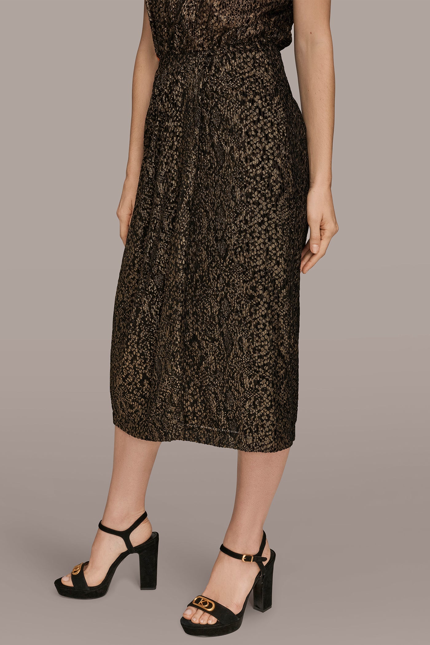 WRAP-EFFECT METALLIC MIDI PENCIL SKIRT VIEW 3 | Matching Sets