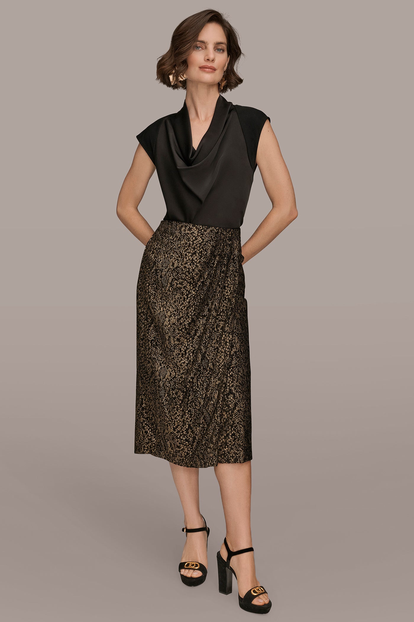 WRAP-EFFECT METALLIC MIDI PENCIL SKIRT VIEW 4 | Matching Sets