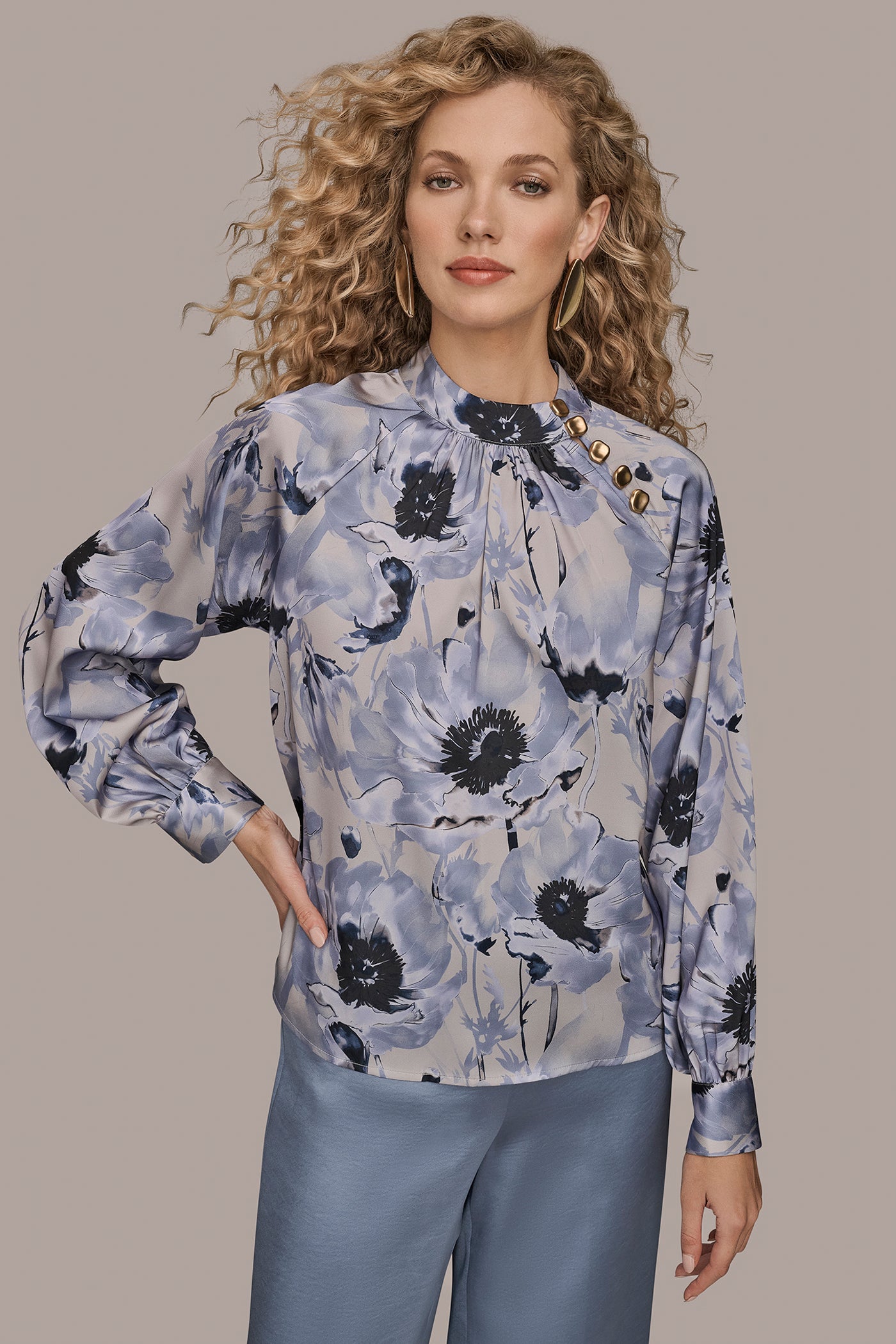 BUTTON-NECK BLOUSE | View 1 | Holiday Collection