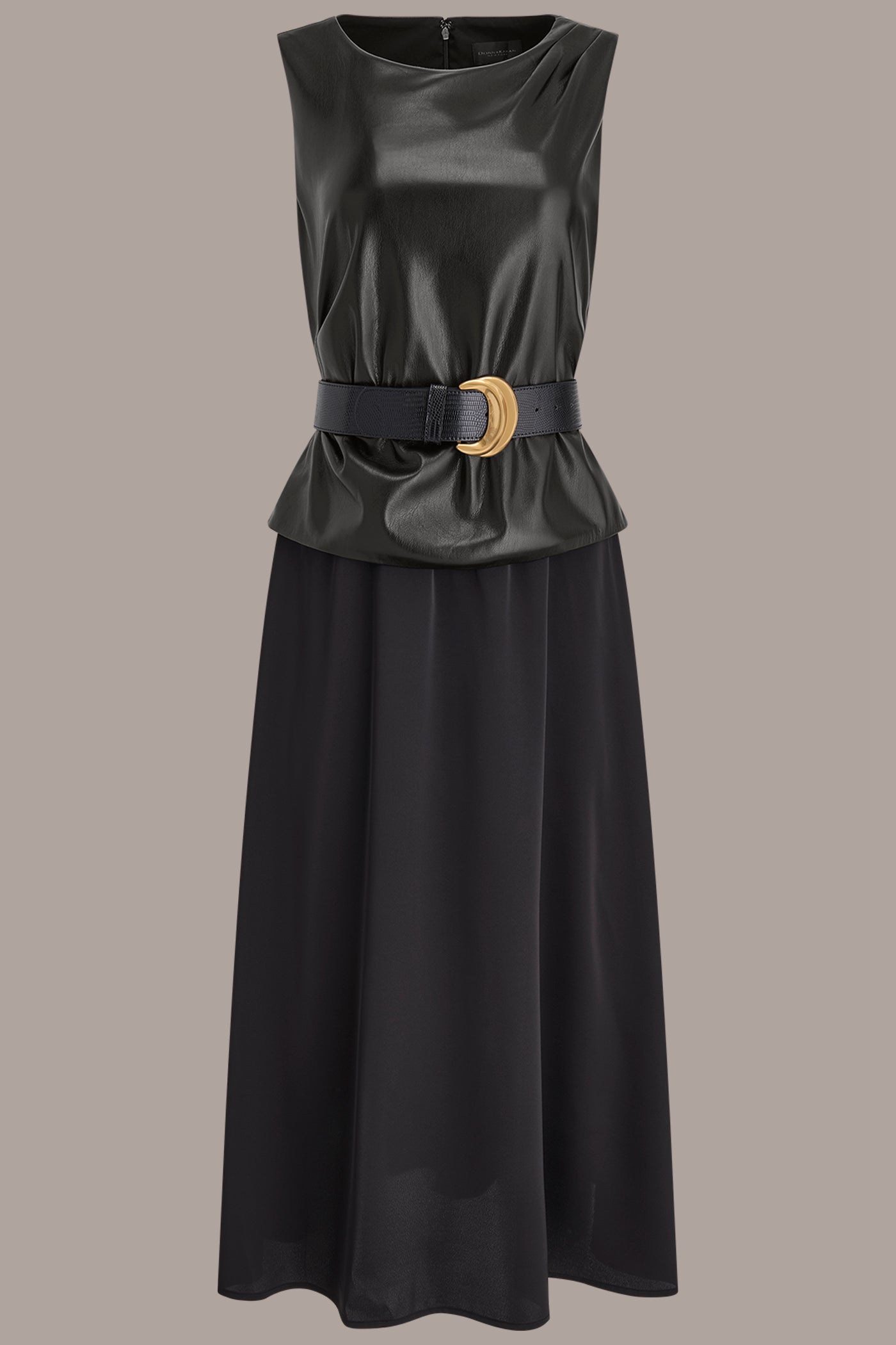 FAUX LEATHER MIXED MEDIA MIDI DRESS VIEW 10 | Black Dresses