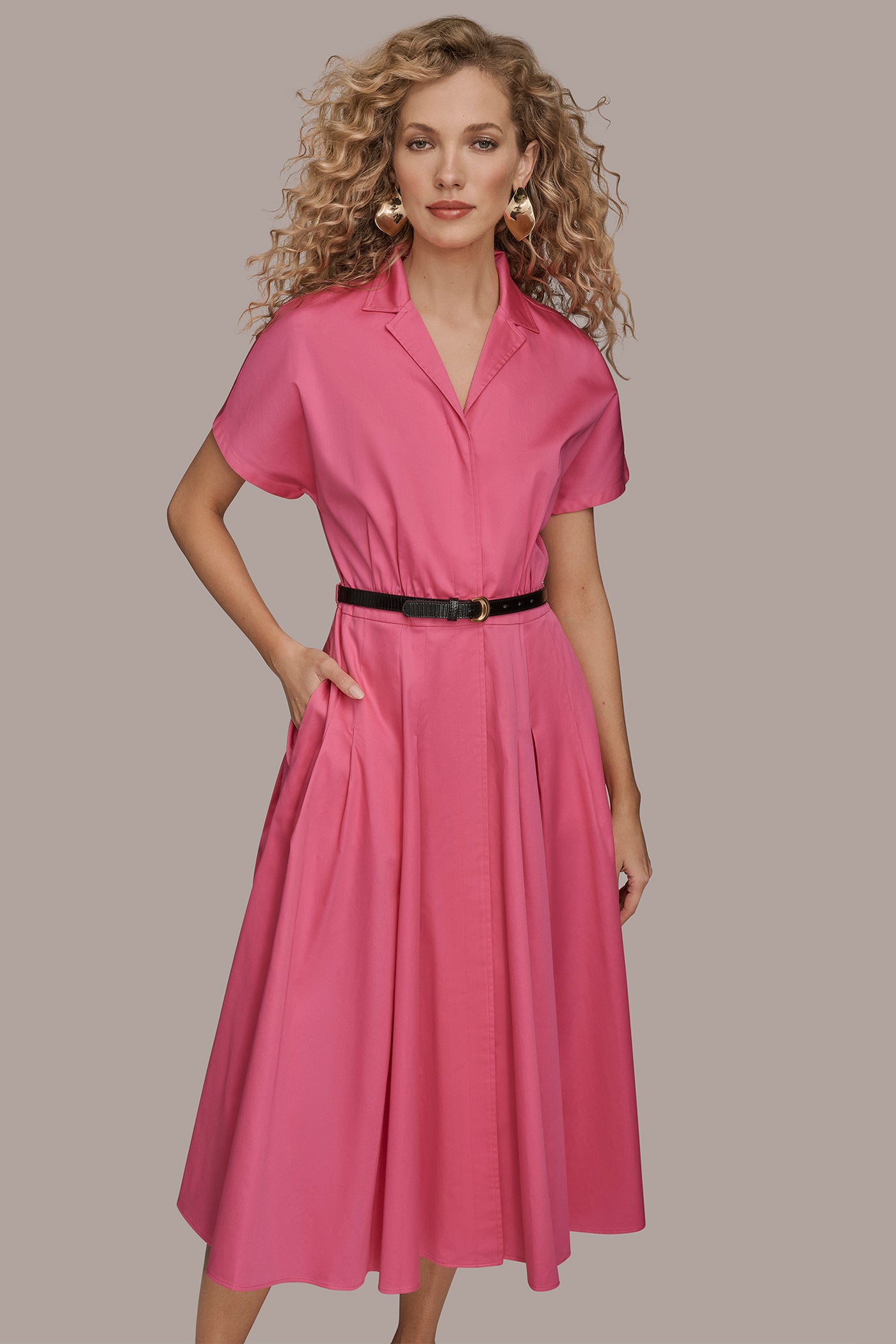 SHORT SLEEVE BUTTON-FRONT SHIRT DRESS | View 1 | Dresses & Jumpsuits