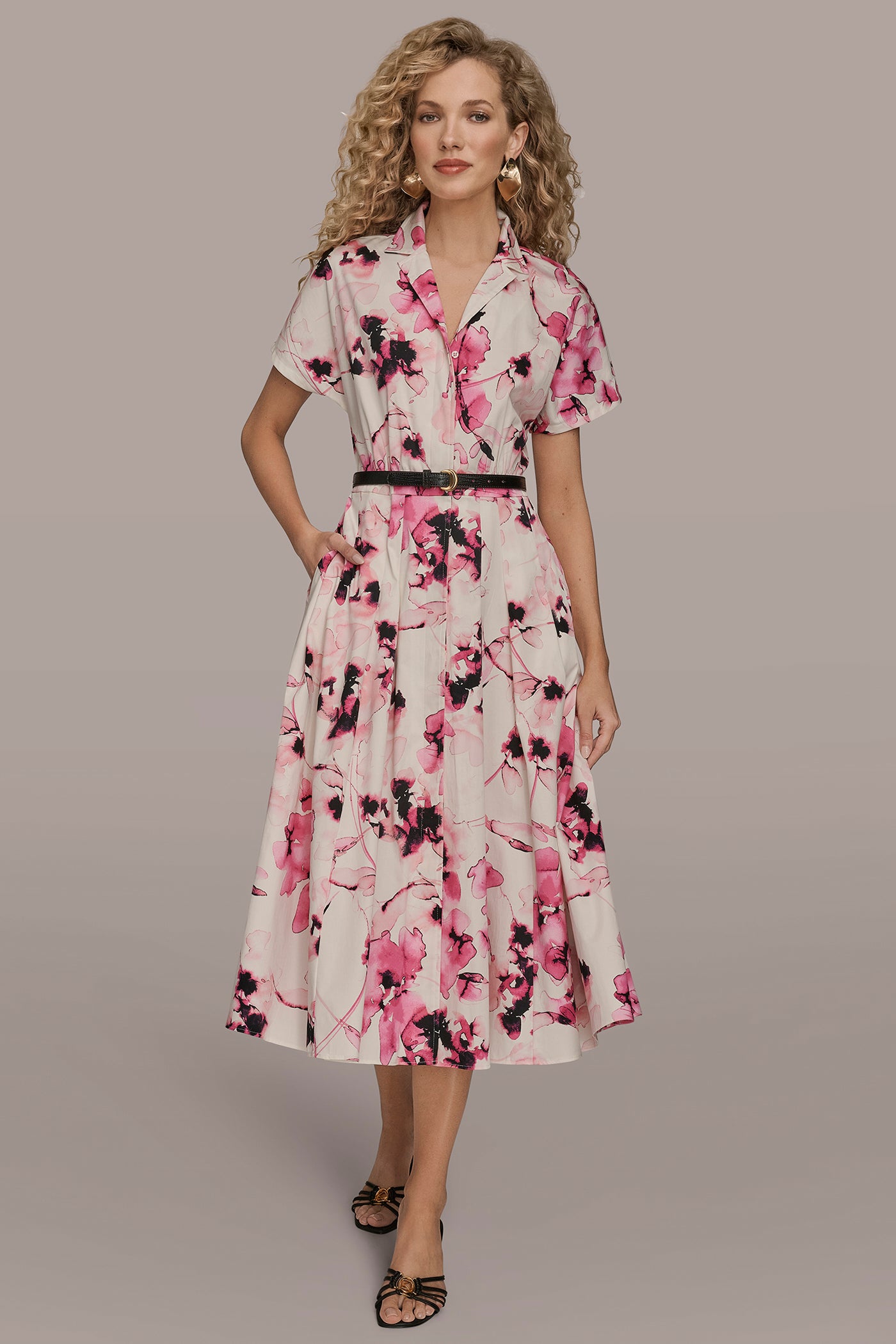 Donna Karan Women's Cotton-Sateen Midi Shirt Dress in Bimini Multi Donna Karan Women's Cotton-Sateen Midi Shirt Dress in Bimini Multi