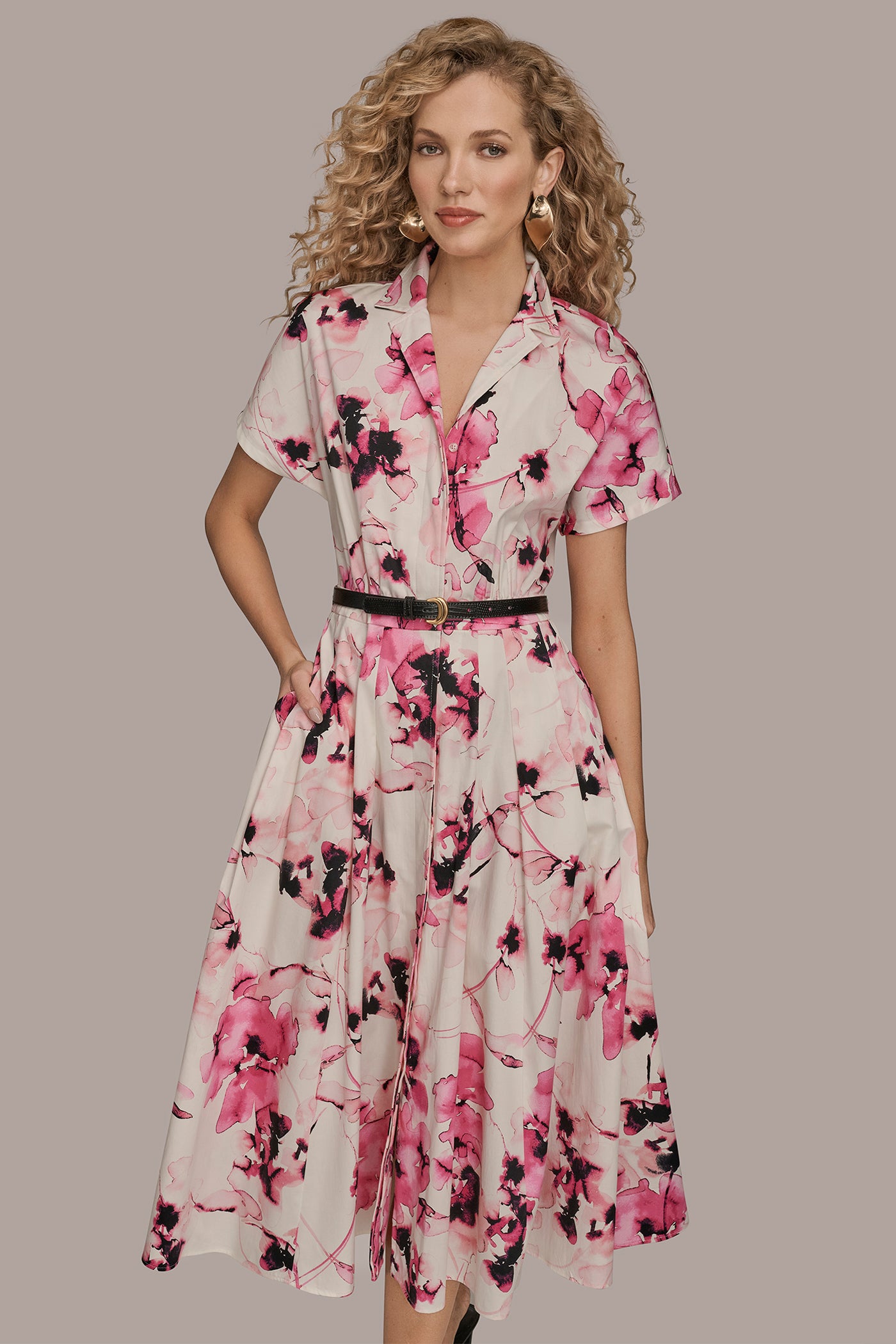 Donna Karan Women's Cotton-Sateen Midi Shirt Dress in Bimini Multi Donna Karan Women's Cotton-Sateen Midi Shirt Dress in Bimini Multi