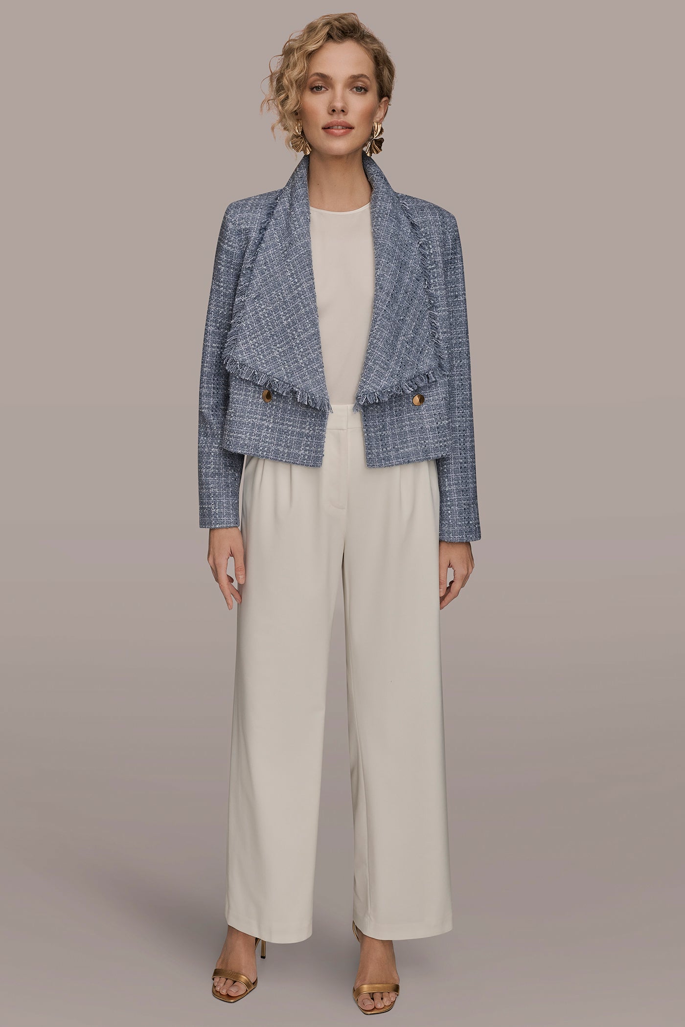 CROPPED DOUBLE-BREASTED FRINGED TWEED JACKET VIEW 9 | Luxe Layers