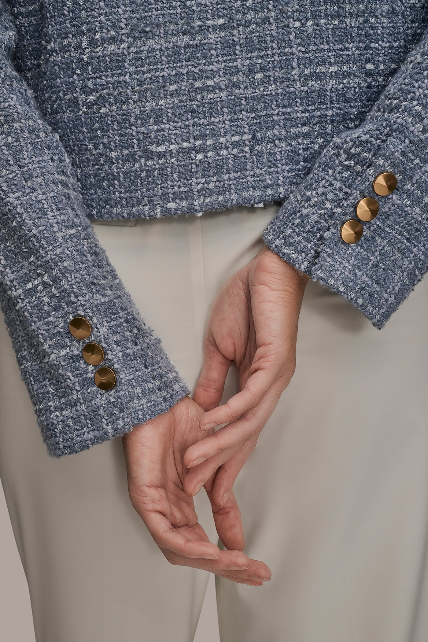 CROPPED DOUBLE-BREASTED FRINGED TWEED JACKET VIEW 5 | Luxe Layers