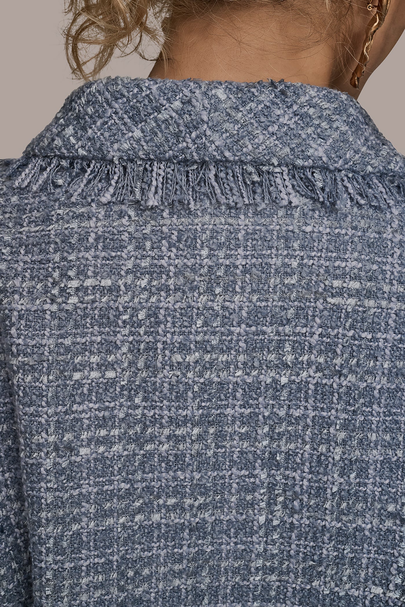 CROPPED DOUBLE-BREASTED FRINGED TWEED JACKET VIEW 7 | Luxe Layers