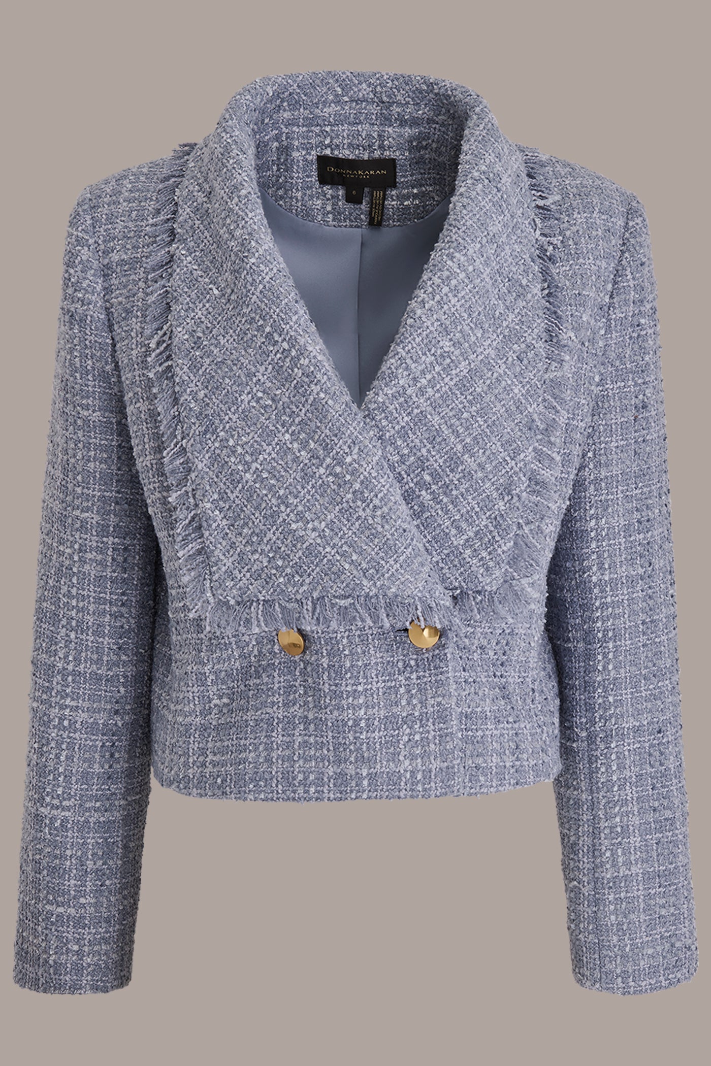 CROPPED DOUBLE-BREASTED FRINGED TWEED JACKET VIEW 10 | Luxe Layers