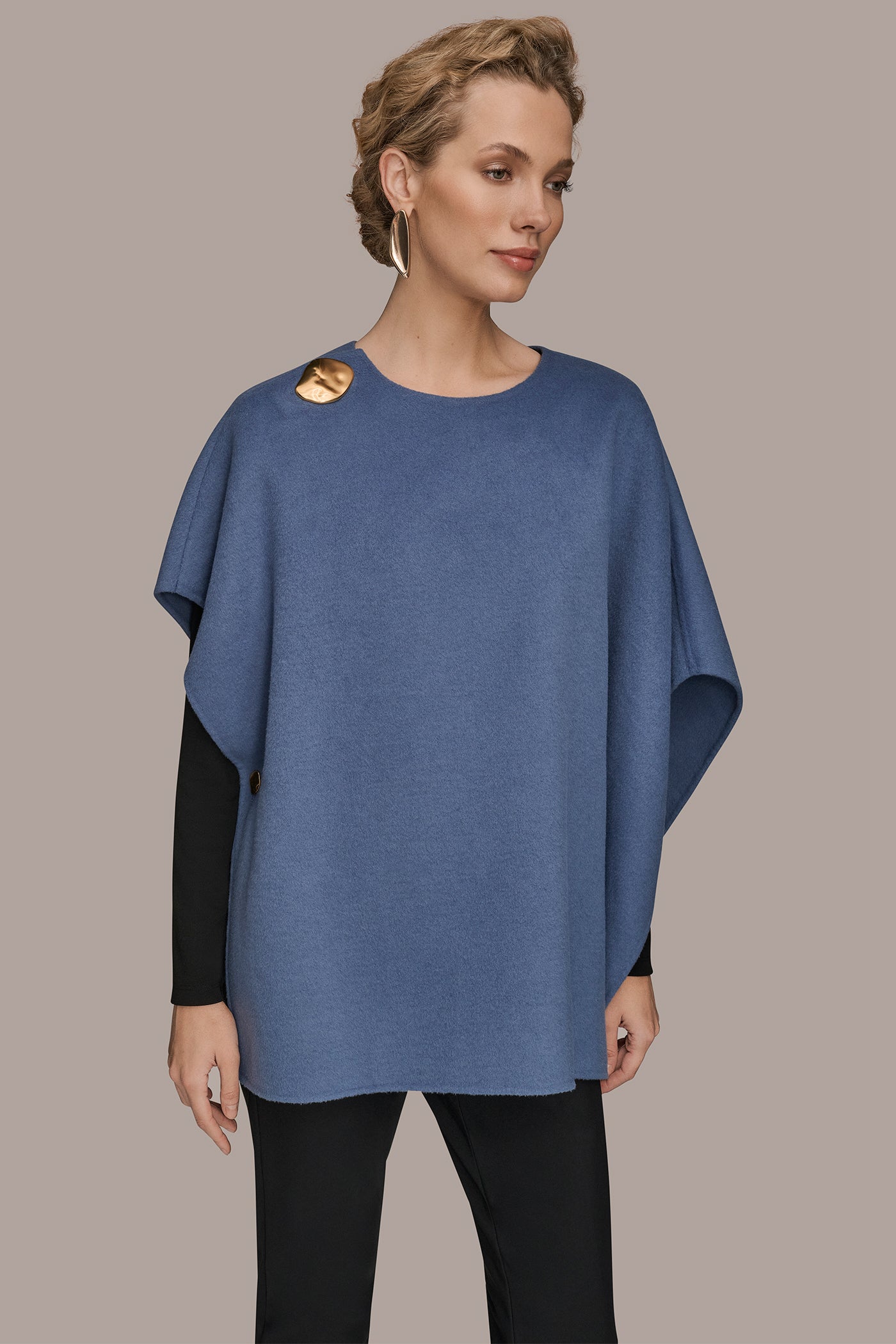 BUTTON-EMBELLISHED WOOL-BLEND CAPE VIEW 4 | New Arrivals