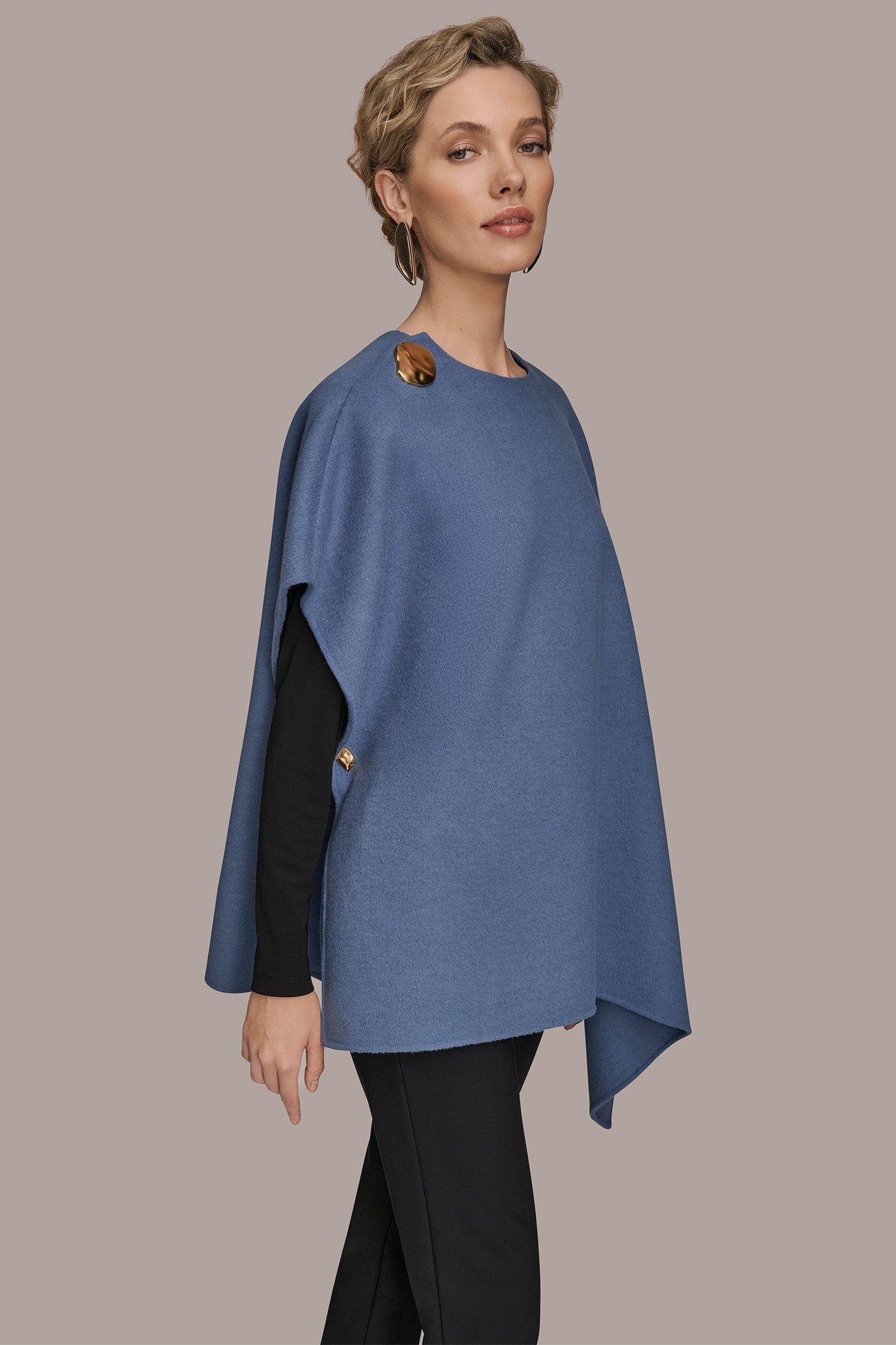 BUTTON-EMBELLISHED WOOL-BLEND CAPE VIEW 3 | New Arrivals
