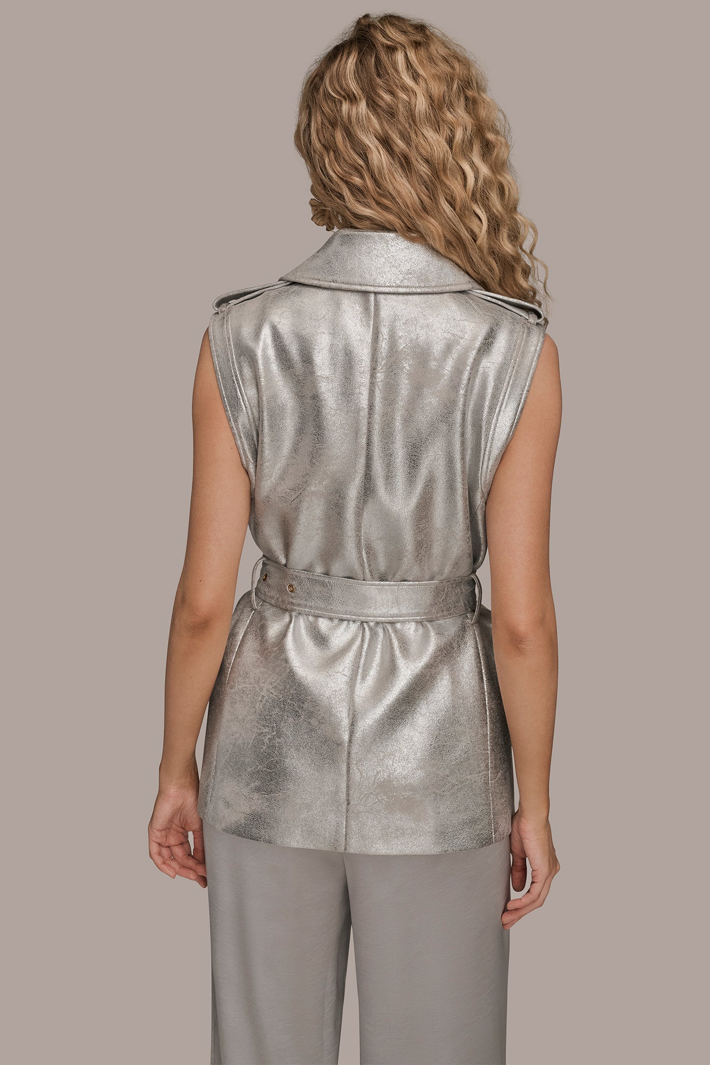 METALLIC BELTED VEST | View 2 | Blazers & Vests