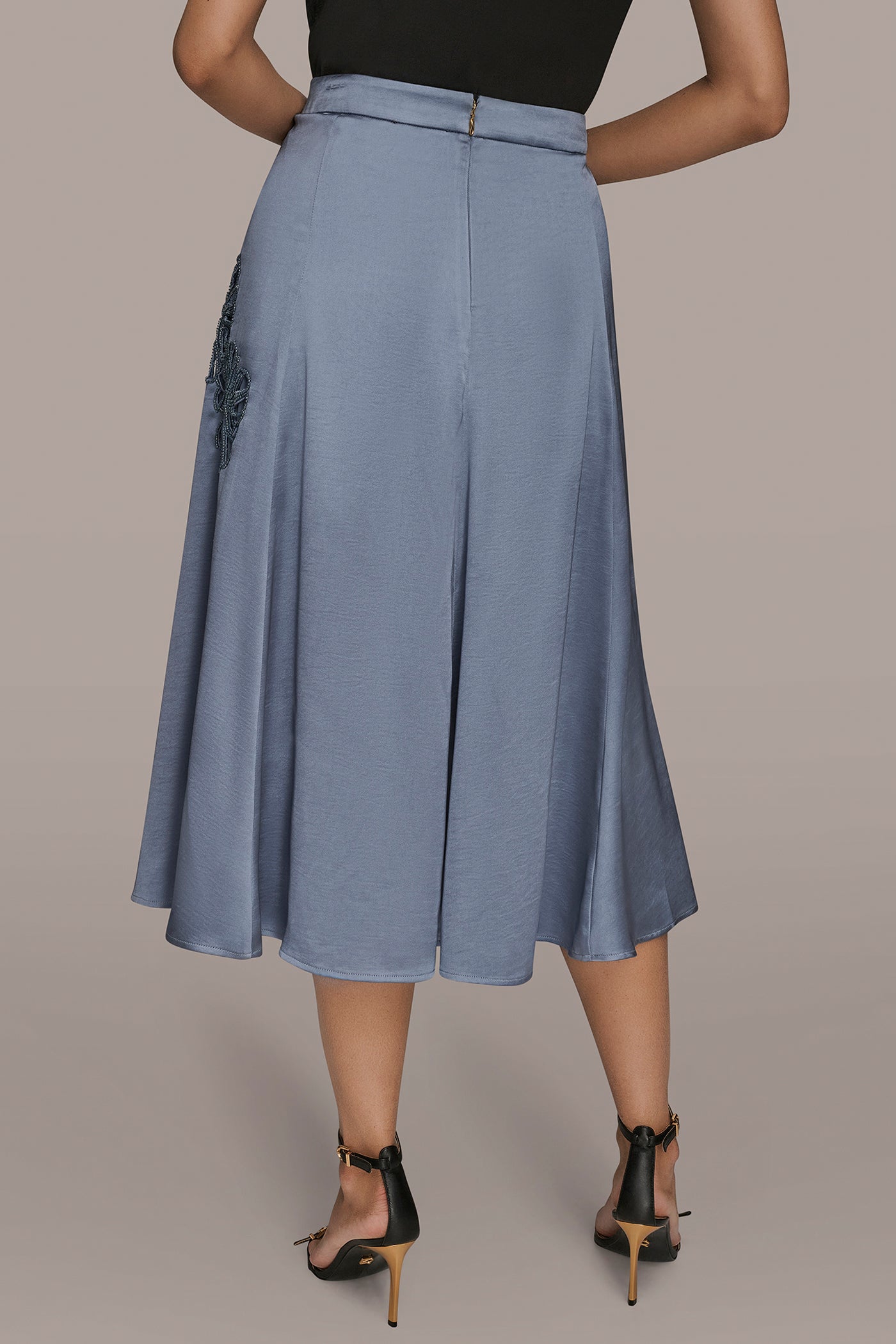 FLORAL-SEQUINED SATIN MIDI SKIRT | View 2 | Clothing