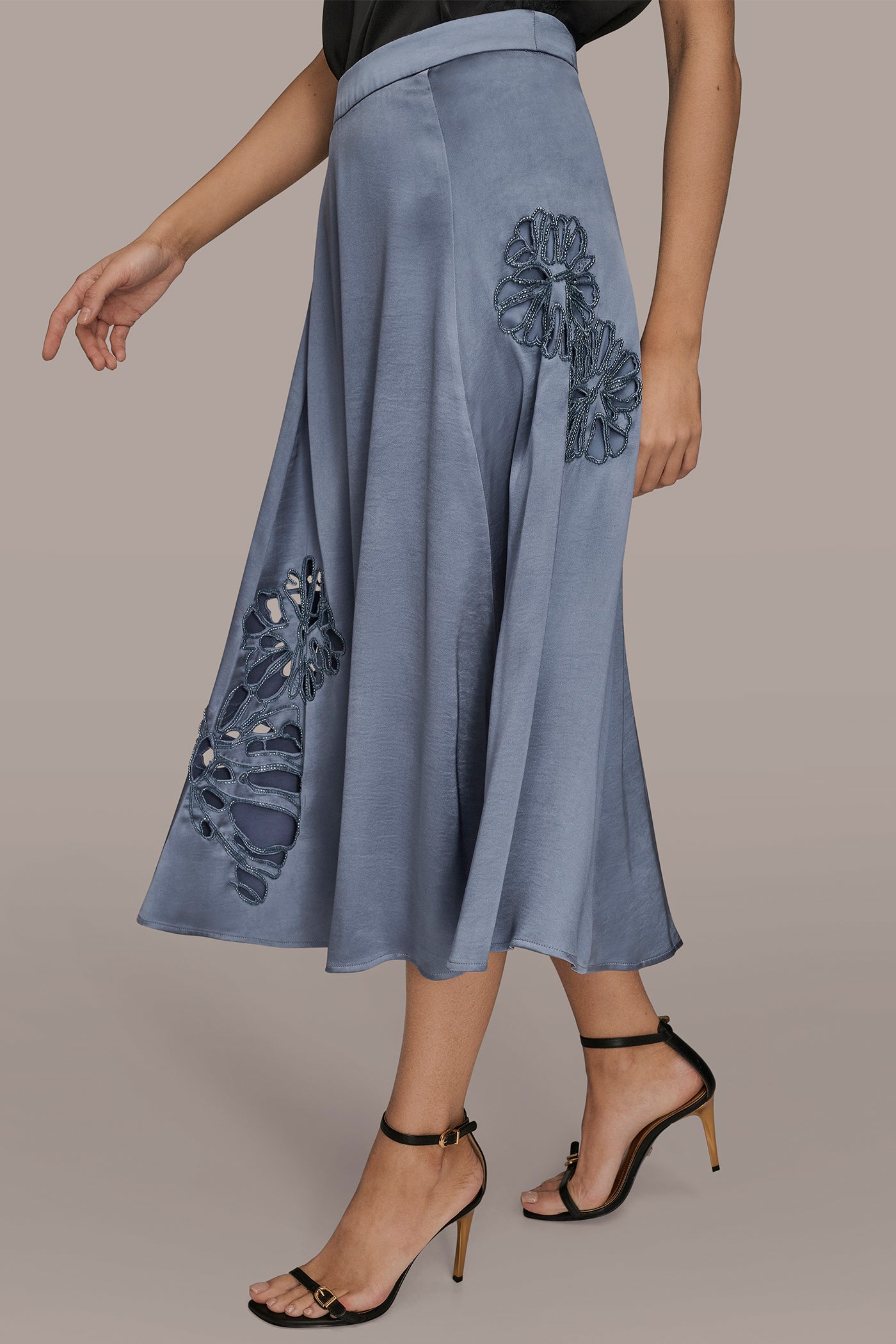 FLORAL-SEQUINED SATIN MIDI SKIRT VIEW 3 | New clothing