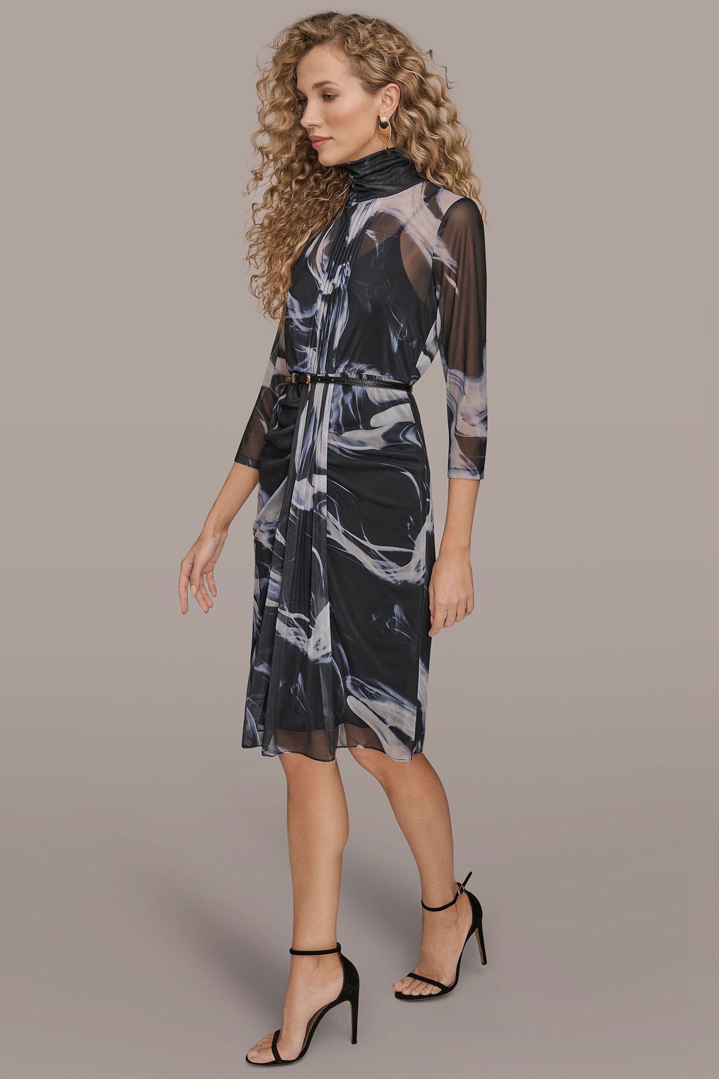 BELTED DRAPED PRINTED DRESS VIEW 3 | New Arrivals