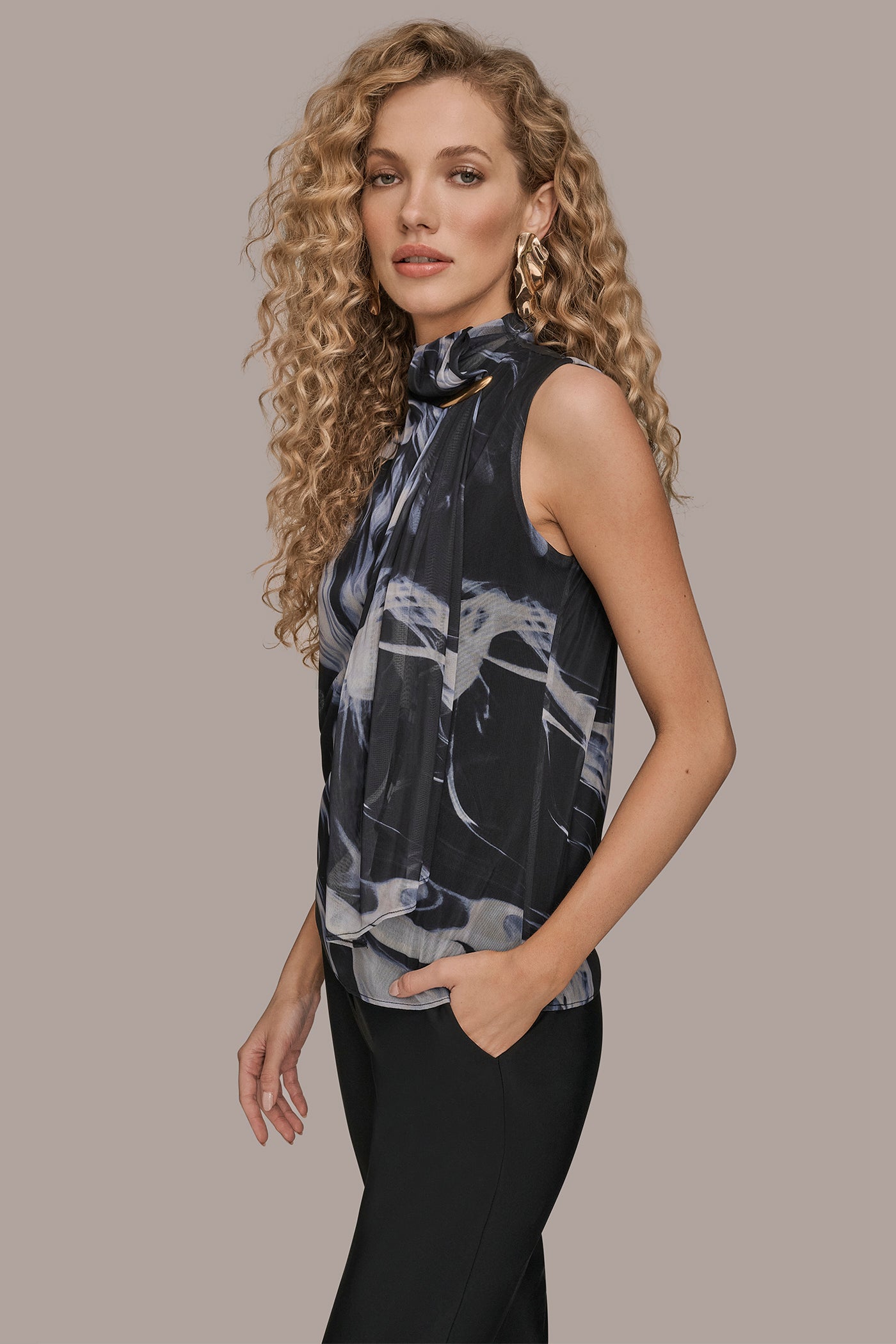 FLORAL TIE-NECK HALTER BLOUSE VIEW 3 | Suits and Separates